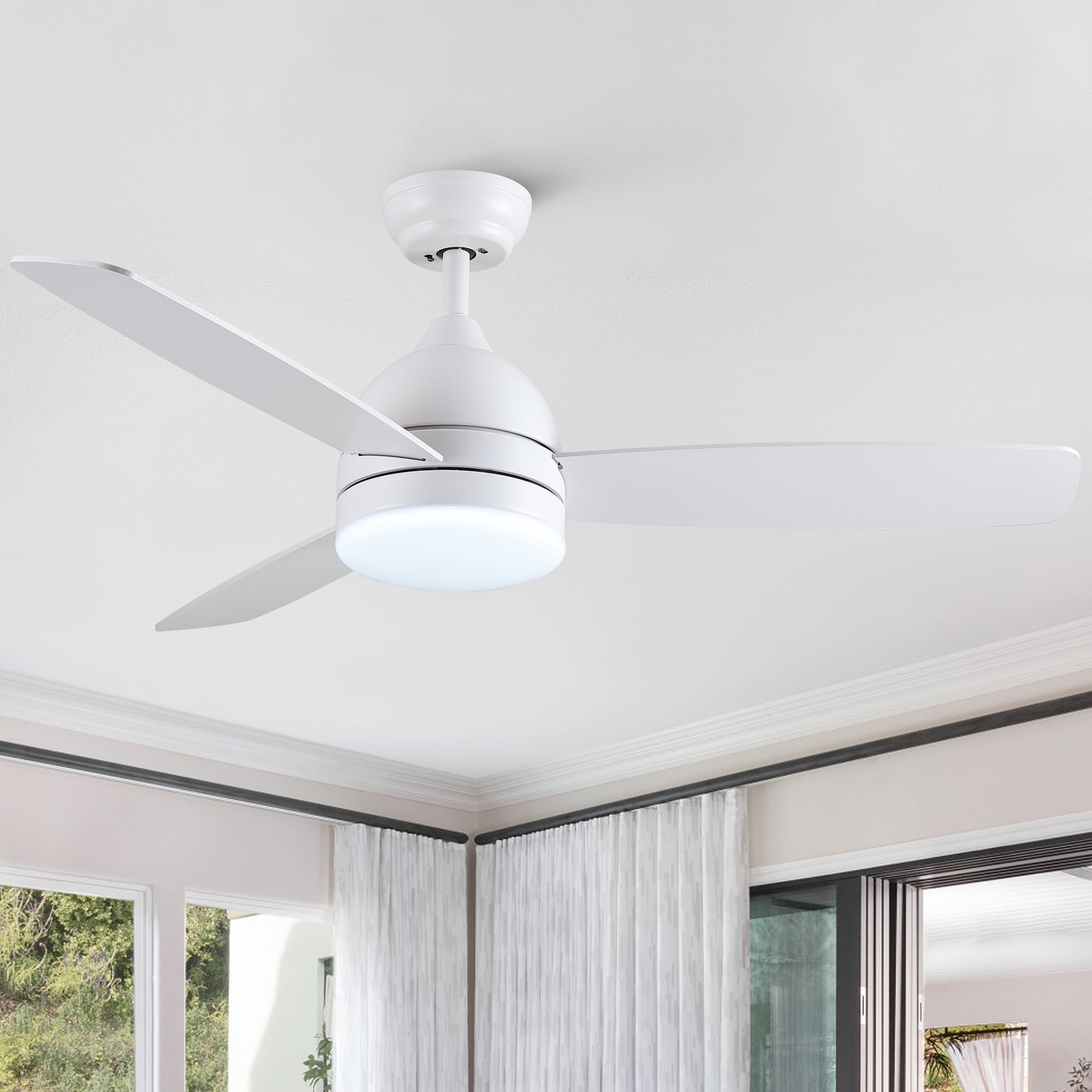 BABOOM BOM-P182811-OR 48-in White with Plywood Blades Ceiling Fan With Light - Remote Included ( 3 -Blade )