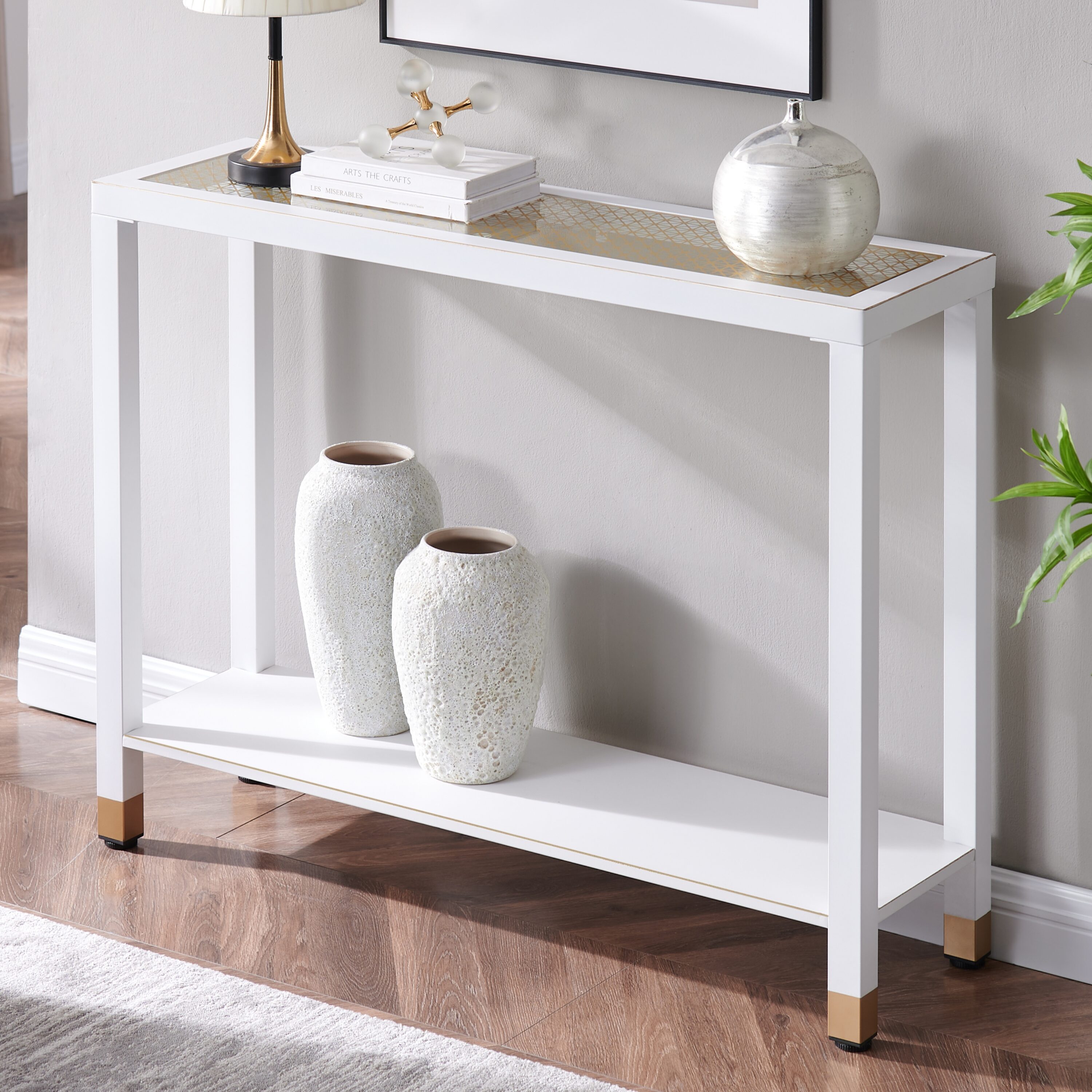 EDYO LIVING WMTB17-WHI Farmhouse Glass Clear 41-in W x 32-in H Console table
