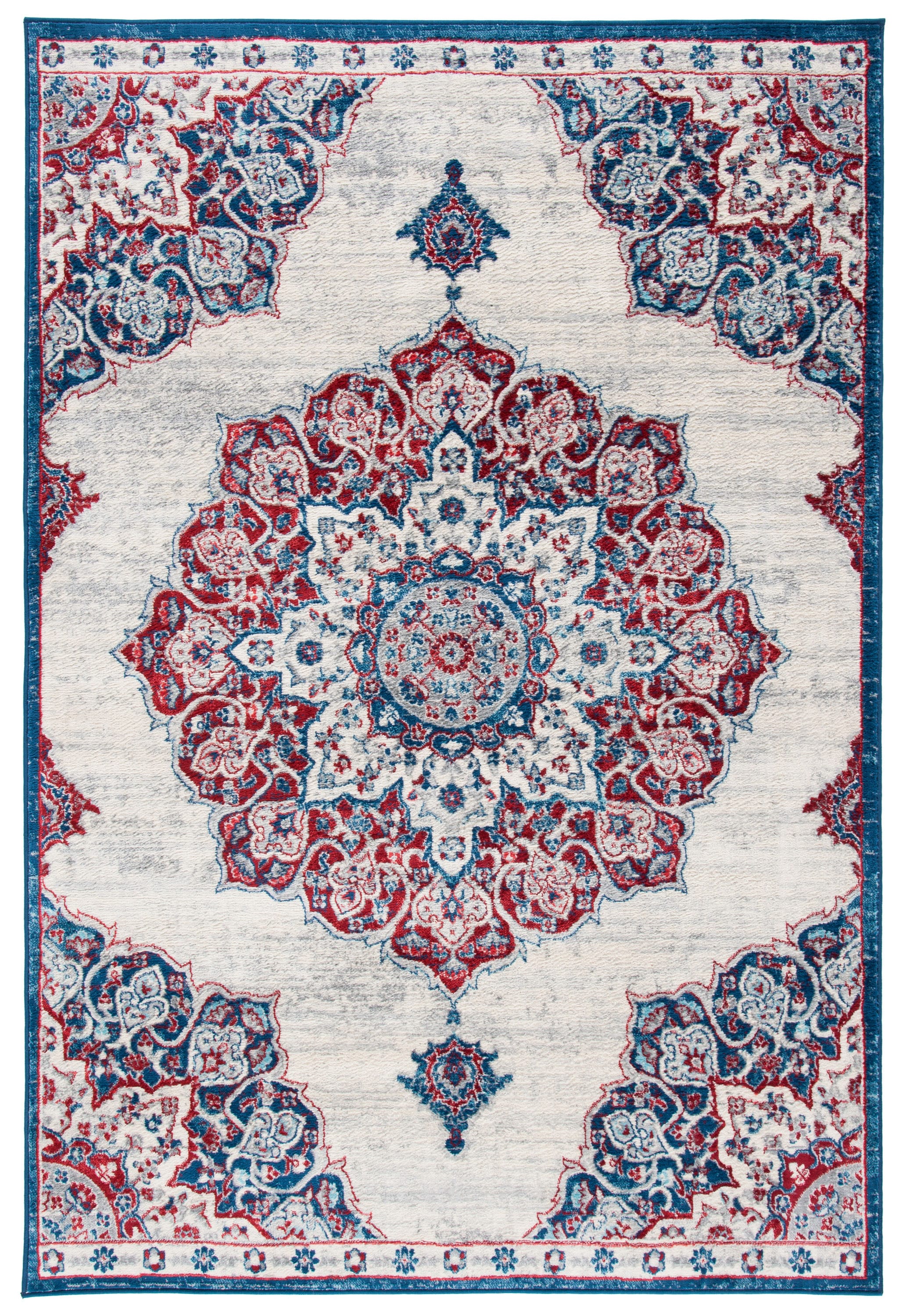 Safavieh BNT802A-8 Brentwood Coral 8 x 10 (ft) Loomed Polypropylene Ivory/Red Rectangular Indoor Distressed/Overdyed Vintage Area rug