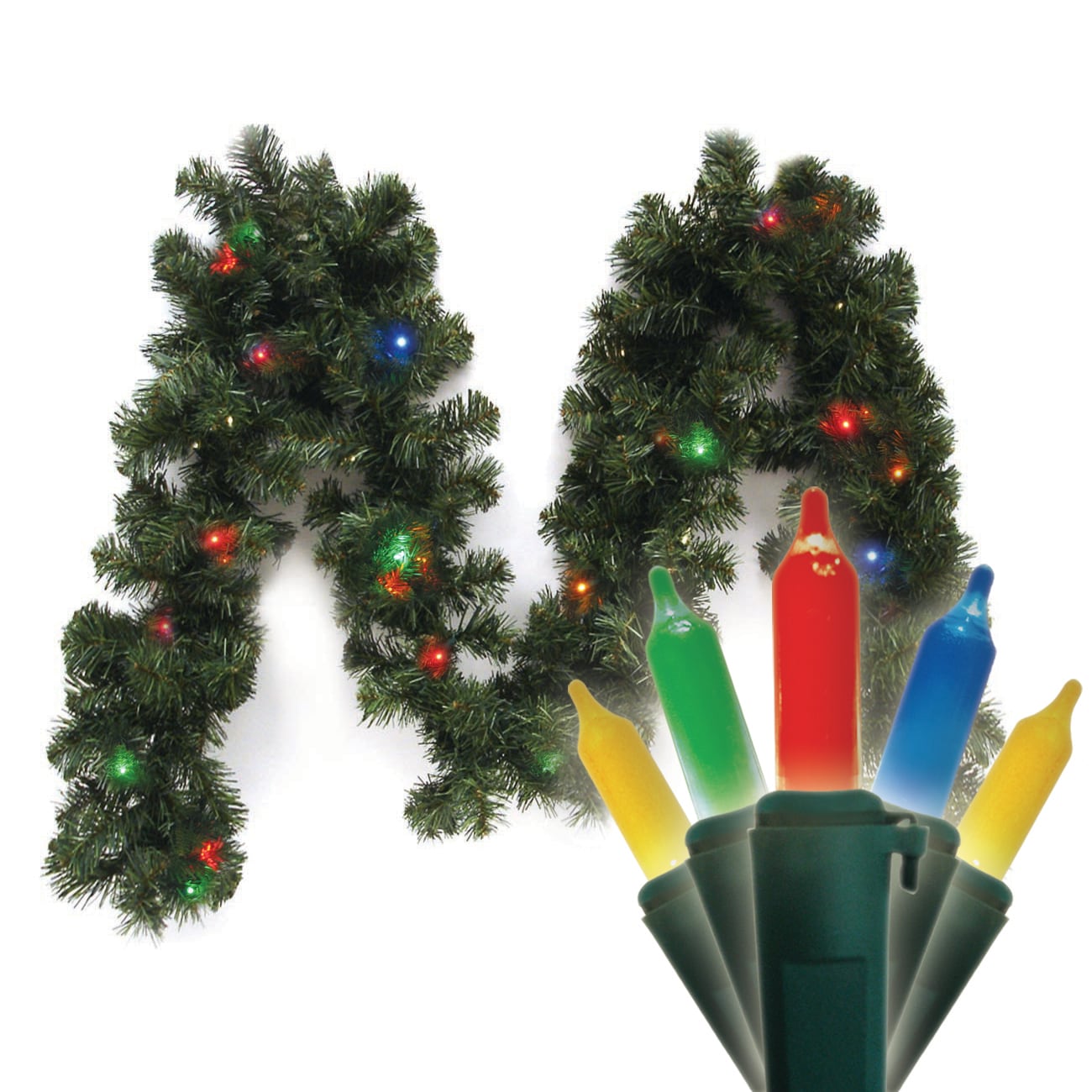 Brite Star 74-062-00 Indoor/Outdoor Pre-lit Battery-operated 9-Feet Pine Artificial Garland with Multicolor LED Lights