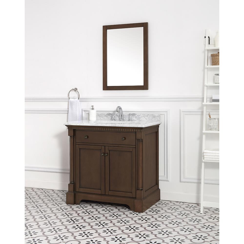 Ove Decors Claudia 36 In Antique Coffee Undermount Single Sink Bathroom Vanity With Carrara 