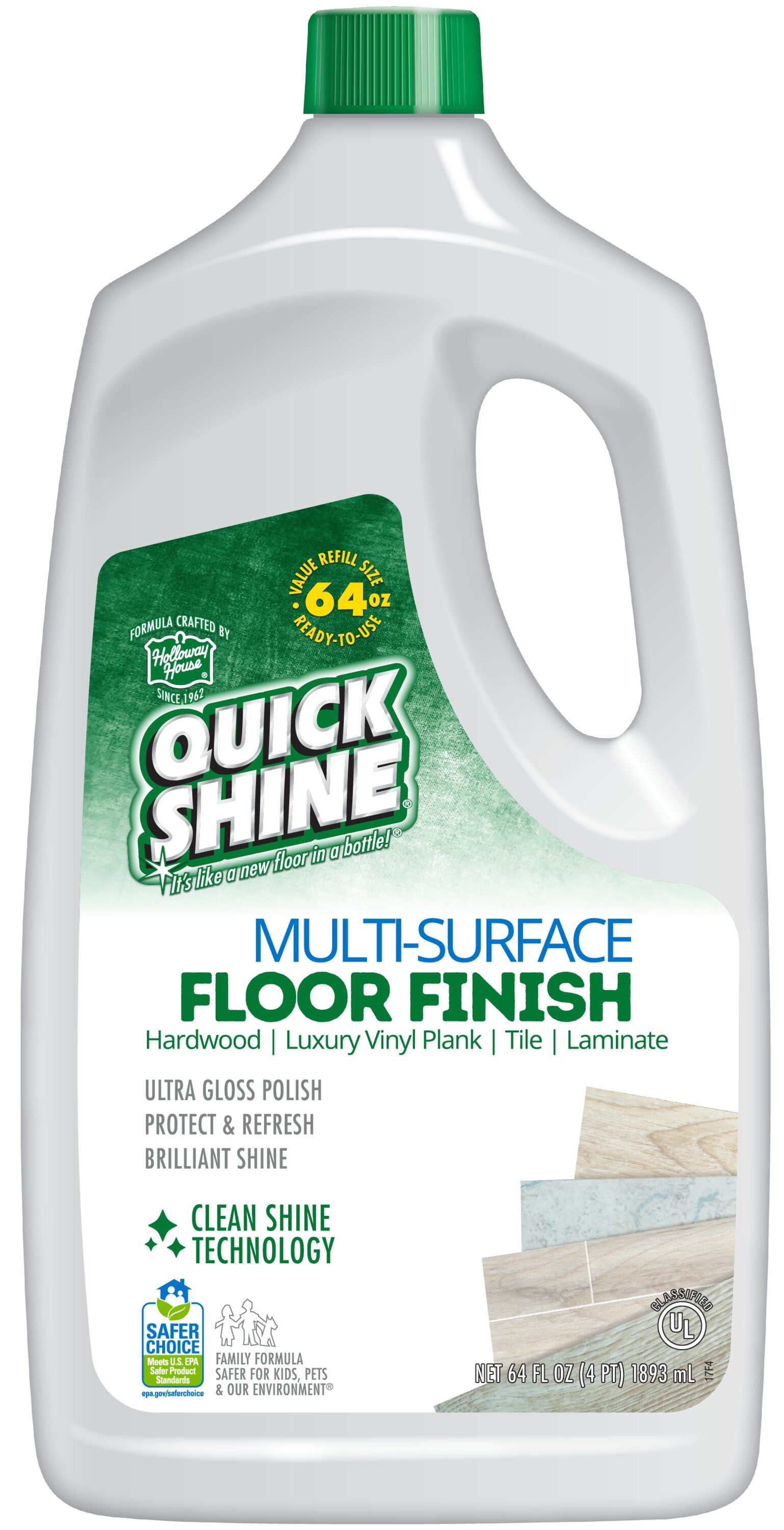 Quick Shine Eco-Friendly Quick Shine Floor Finish - High Gloss  Multi-Surface Liquid Polish - 64oz Bottle - Easy Application, No Mess