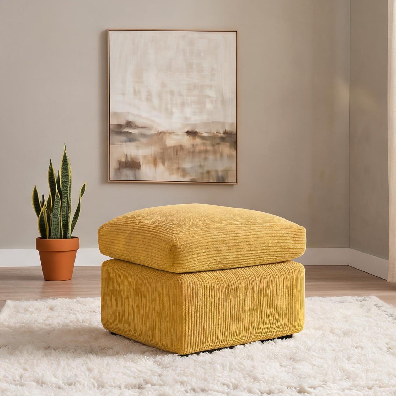SunJet - Living Room Square Corduroy Ottoman with High-Density Foam Small Ginger Metal Legs