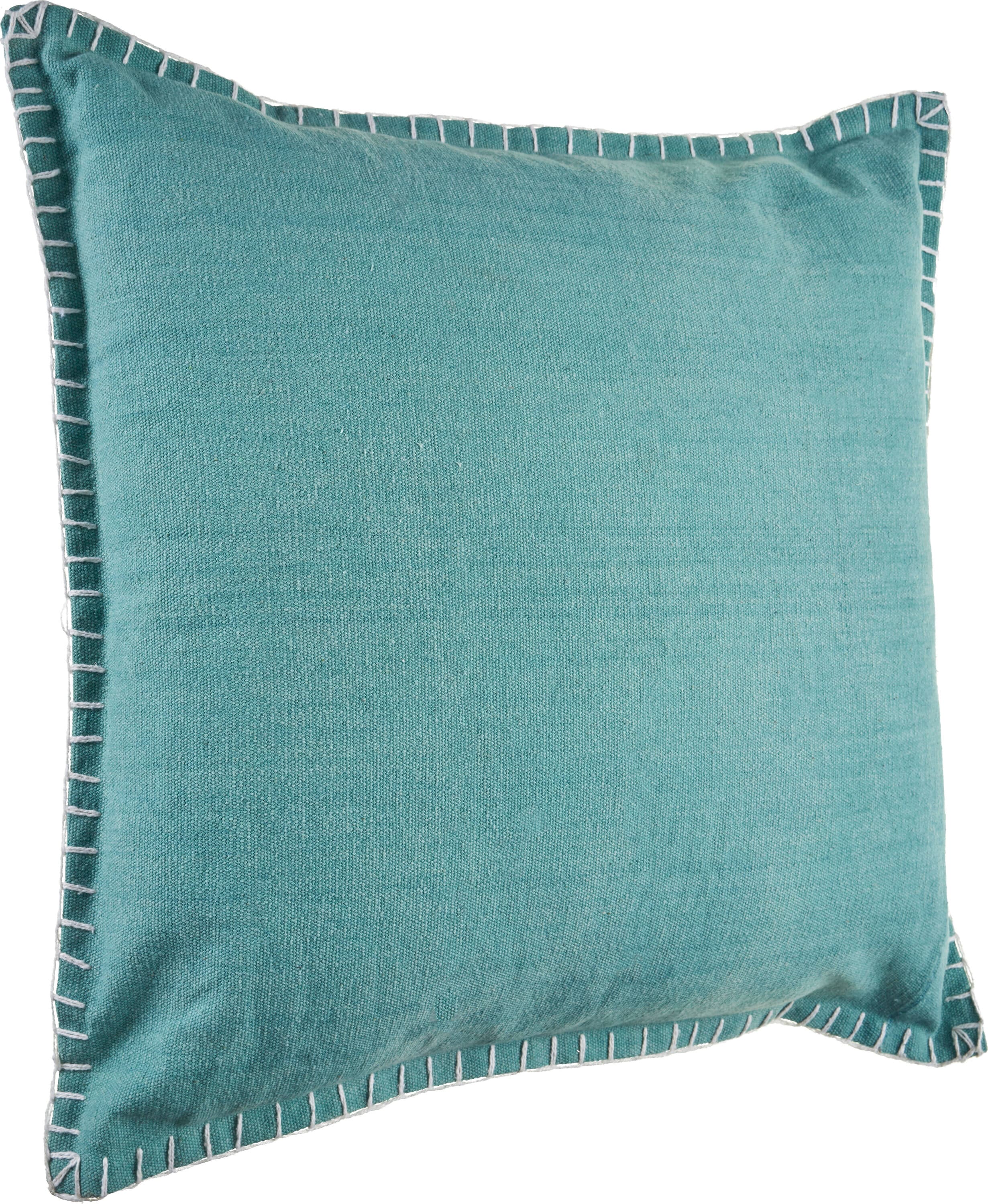 Teal Cotton Square Floor Pillow with Embroidered Edges