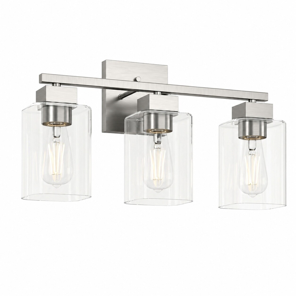 Aoibox  3 Light Brushed Nickel Bathroom Vanity Light with Square Glass Shades Wall Mount Fixture for Mirror