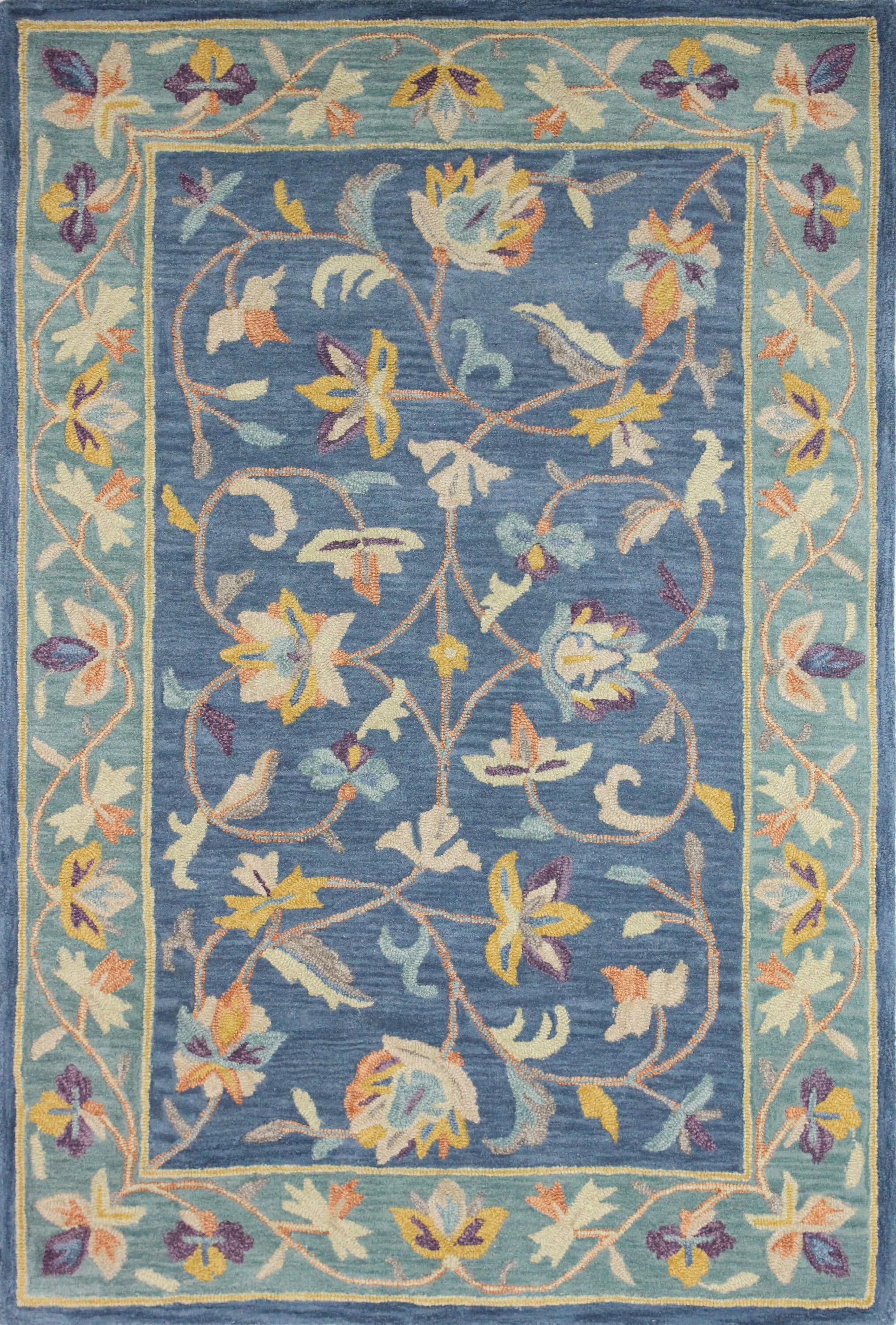 Bashian 649652302461 5 X 8 (ft) Wool Azure Indoor Floral/Botanical Farmhouse/Cottage Area Rug