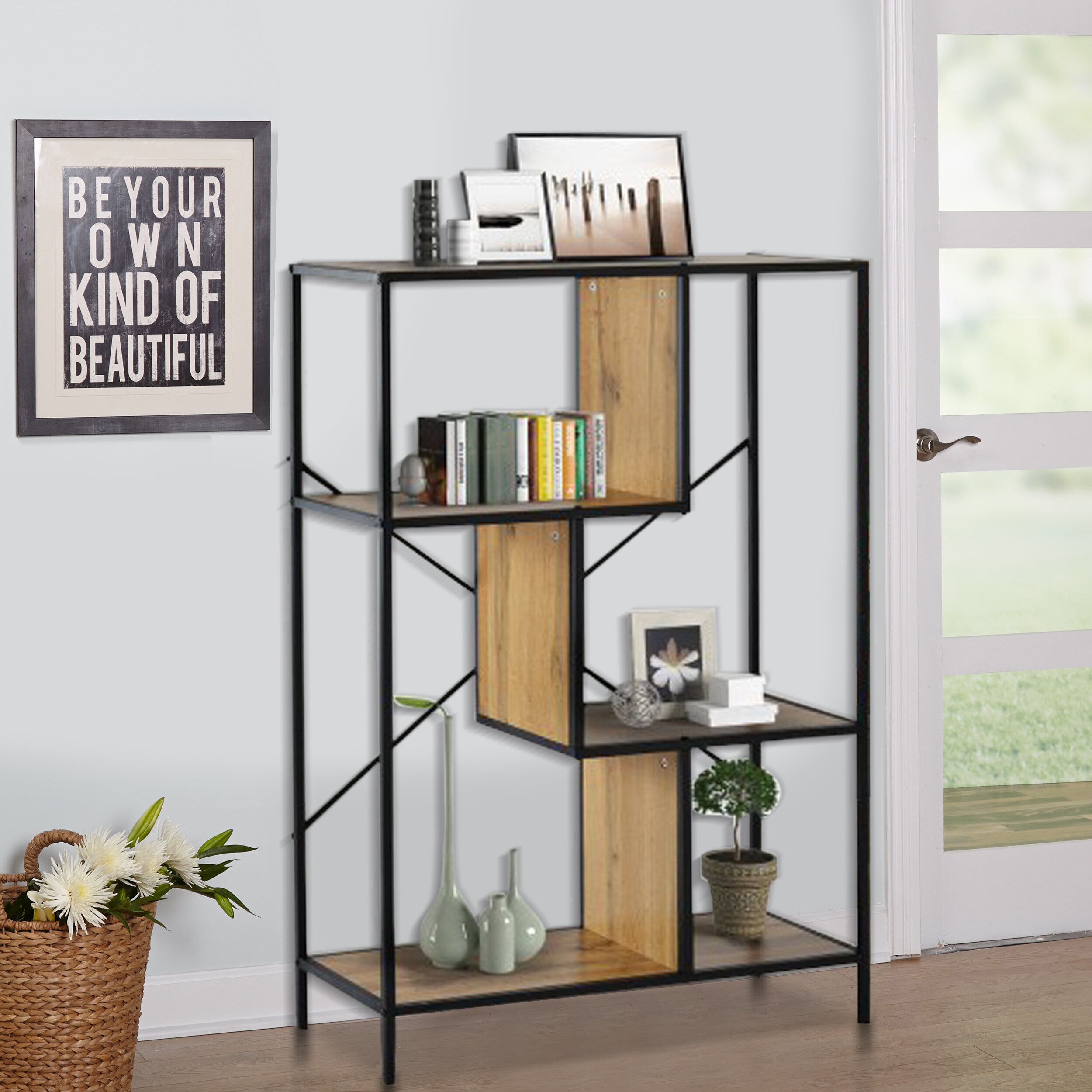 CASAINC Bookcase Walnut Wood Bookcase (11.8-in W x 51.2-in H x 23.6-in ...