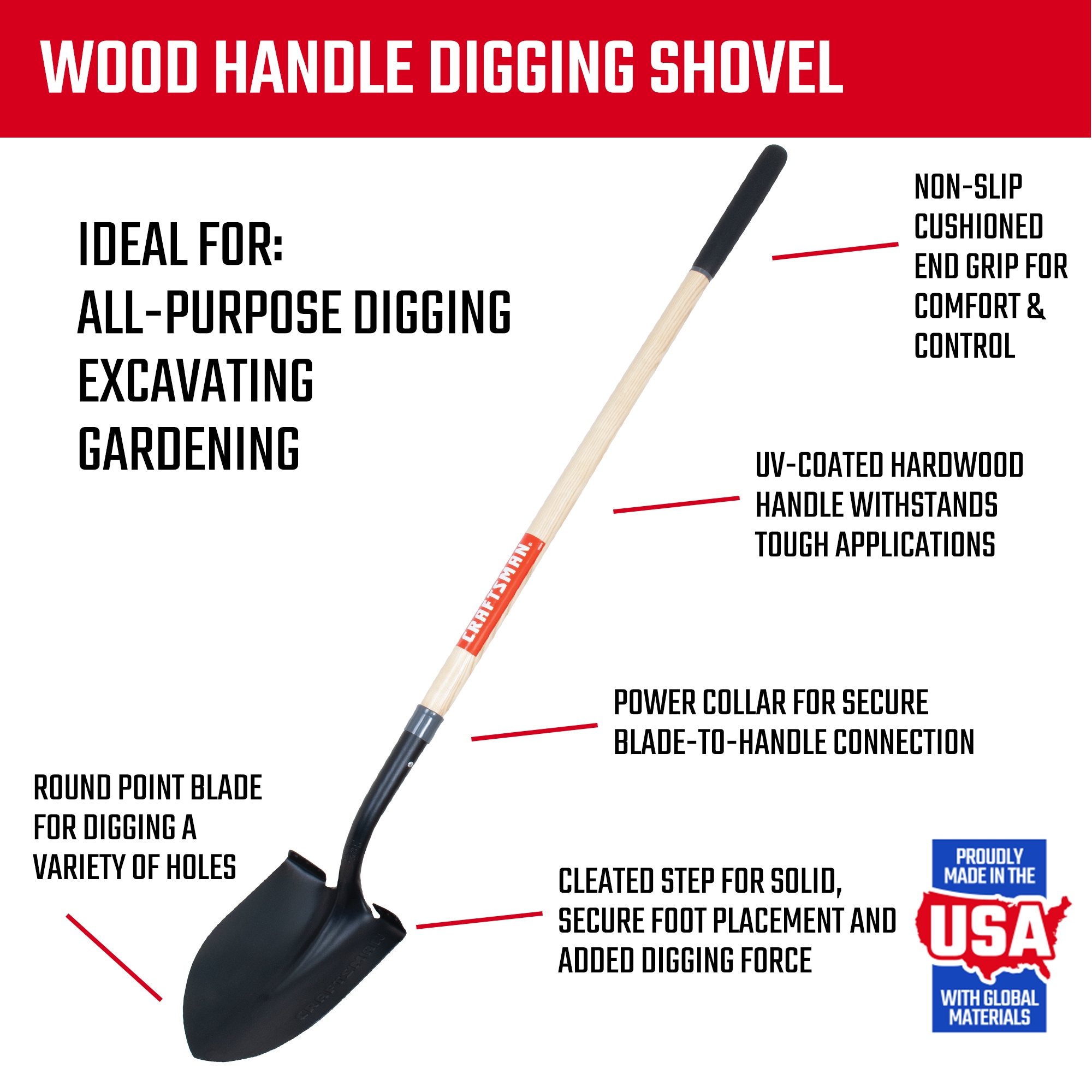Craftsman 55-in Wood Handle Digging Shovel | CMXMLBA1000