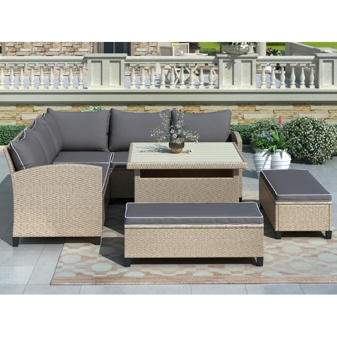 Clihome Outdoor 6 Piece Patio Furniture, Outdoor Wicker Sectional Sofa