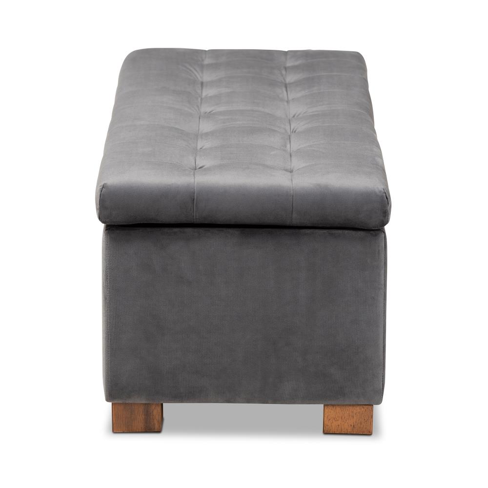 Gray Velvet Upholstered Grid Tufted Storage Ottoman Bench