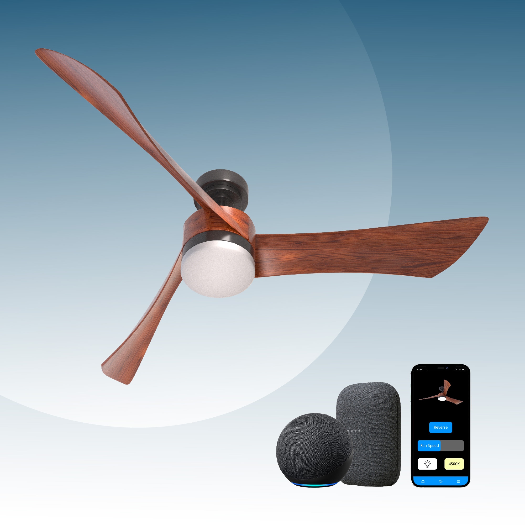 WAC Lighting Clean 52-in Brushed Aluminum Indoor/Outdoor Smart Ceiling Fan and Remote (3-Blade) F-003-BA Sansujyuku sansujyuku.com