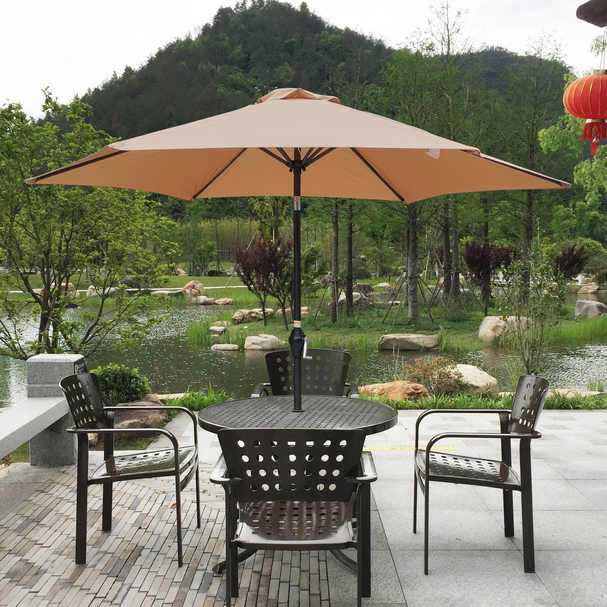 Yiekholo 9-ft Brown Round Garden Patio Umbrella with Crank and Tilt ...