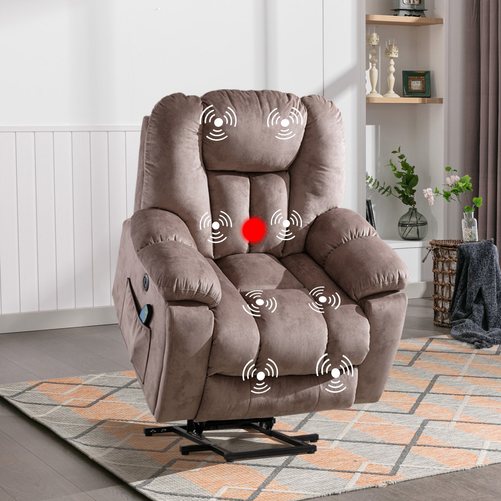 Canmov Power Lift Massage Recliner Coffee Chenille Powered