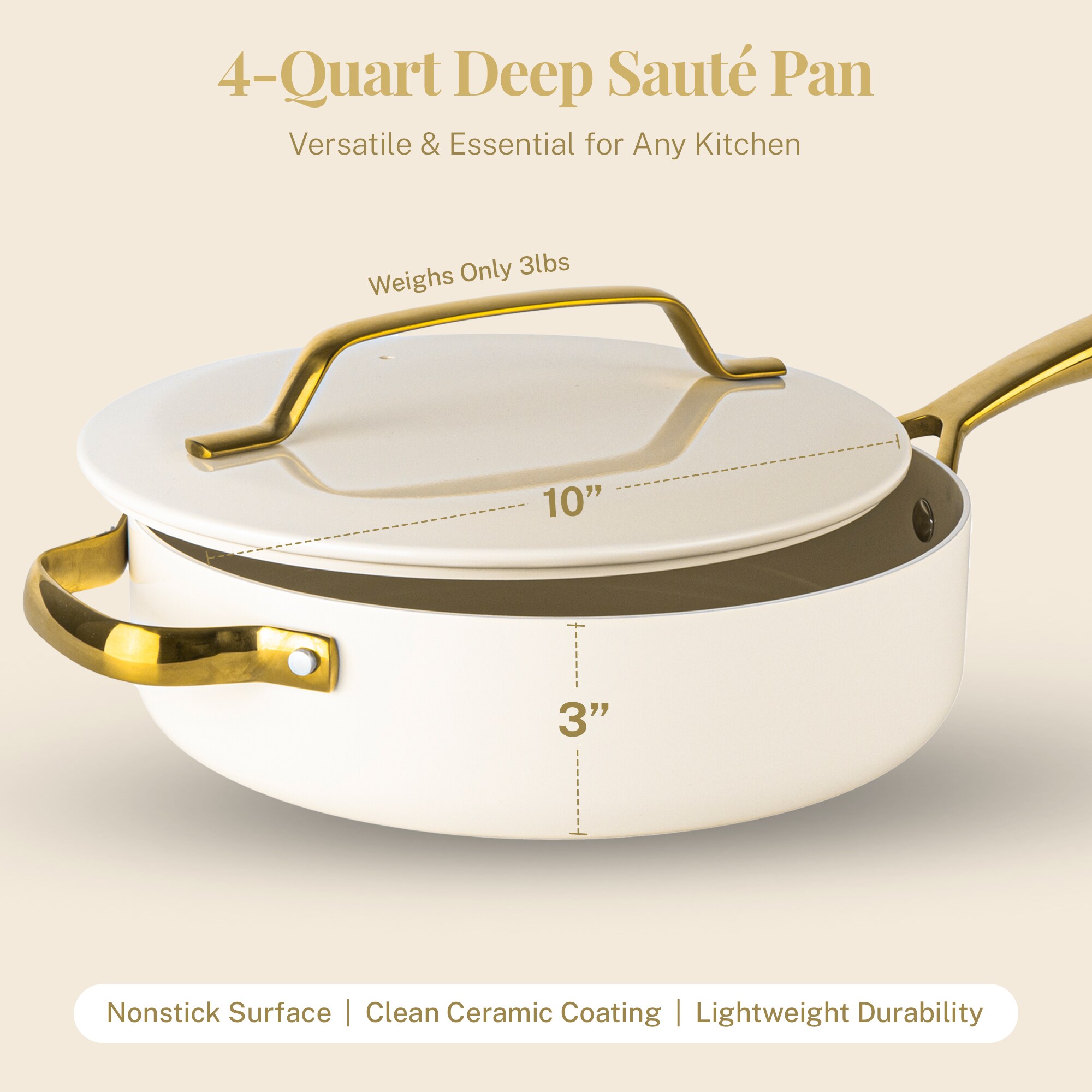 Modern Gold Trim Aluminum Nonstick Sauté Pan, 4 qt