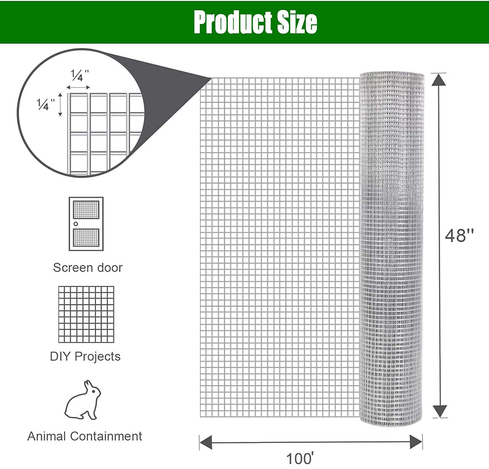 Kahomvis 100-ft x 4-ft 23-Gauge Silver Metal Hardware Cloth Rolled Fencing with Mesh Size 1/4-in x 1/4-in