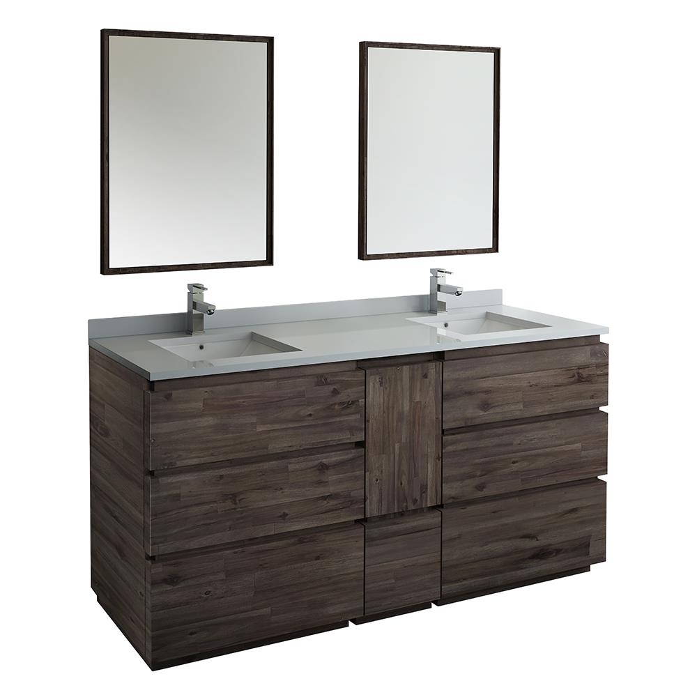 Fresca Stella 72 In Acacia Wood Undermount Double Sink Bathroom Vanity With White Quartz Top Mirror And Faucet Included In The Bathroom Vanities With Tops Department At Lowes Com