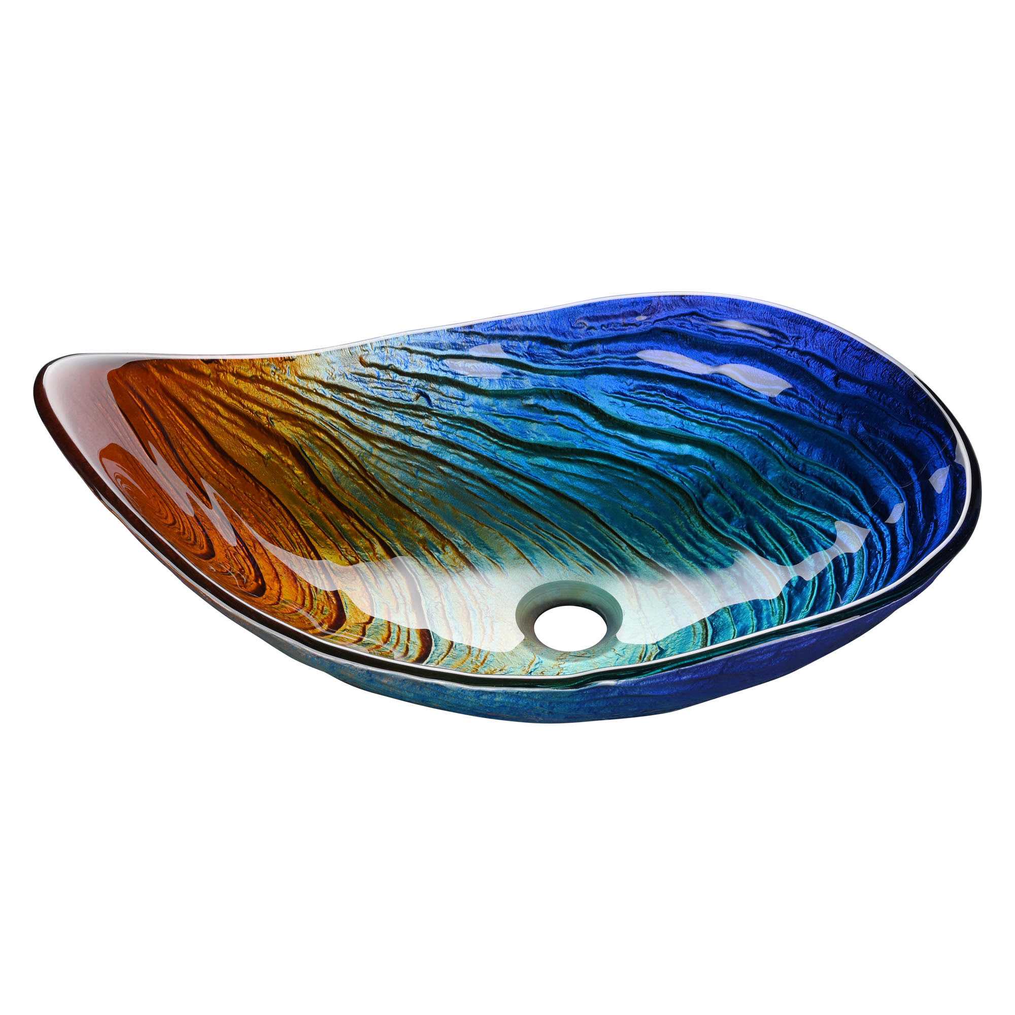 Yescom 80GSK007-550-P4-LO Bathroom Vessel Sink Tempered Glass Vessel Sink WaterDrop Artistic Vanity Above Counter Top Mount Basin