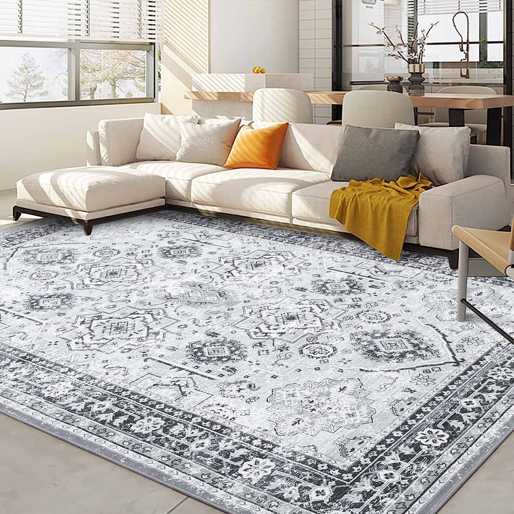 Garvee YXY-LO-PHO-13P9SYLU 9 x 12 (ft) Loomed Polyester Gray Rectangular Indoor Floral/Botanical Vintage Machine washable Area rug