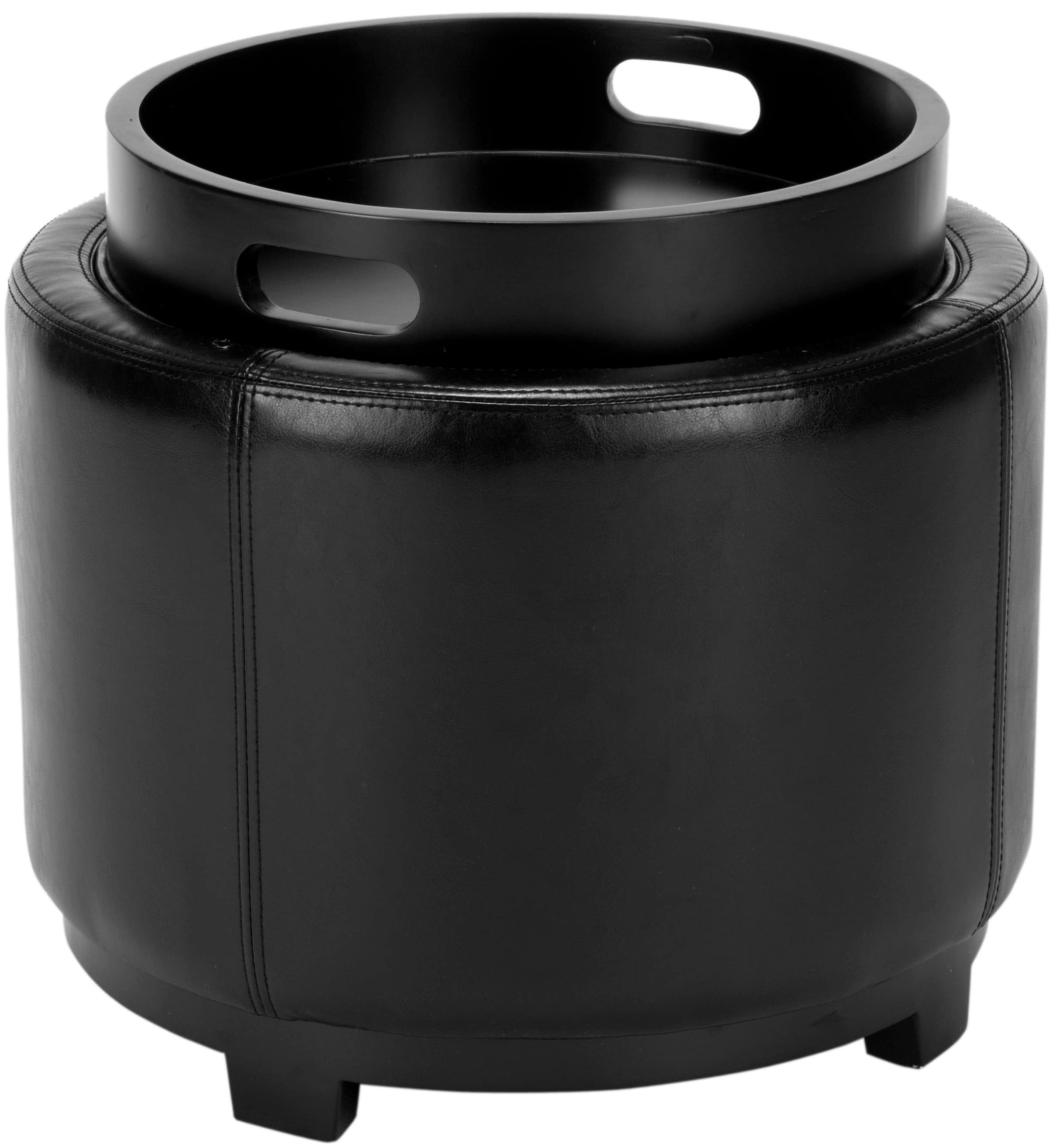 Safavieh HUD8232B Chelsea Casual Black Faux leather Round Storage Ottoman