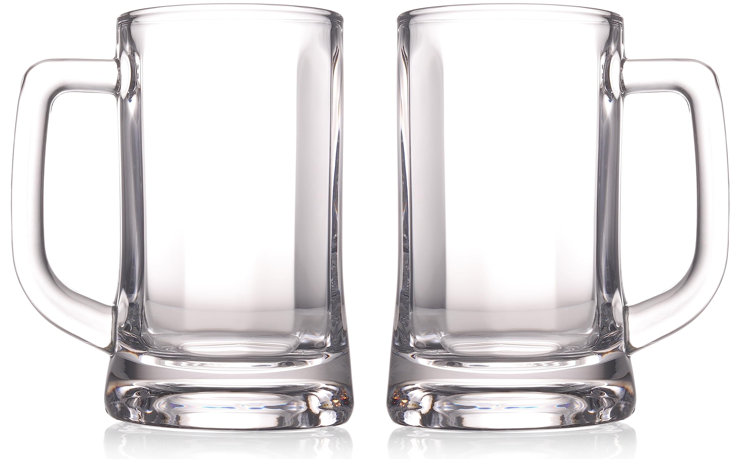 Aoibox  Set of 2 Clear Thick Glass Beer Mugs with Large Comfortable Handles 12 oz Capacity Dimple Heavy Stein