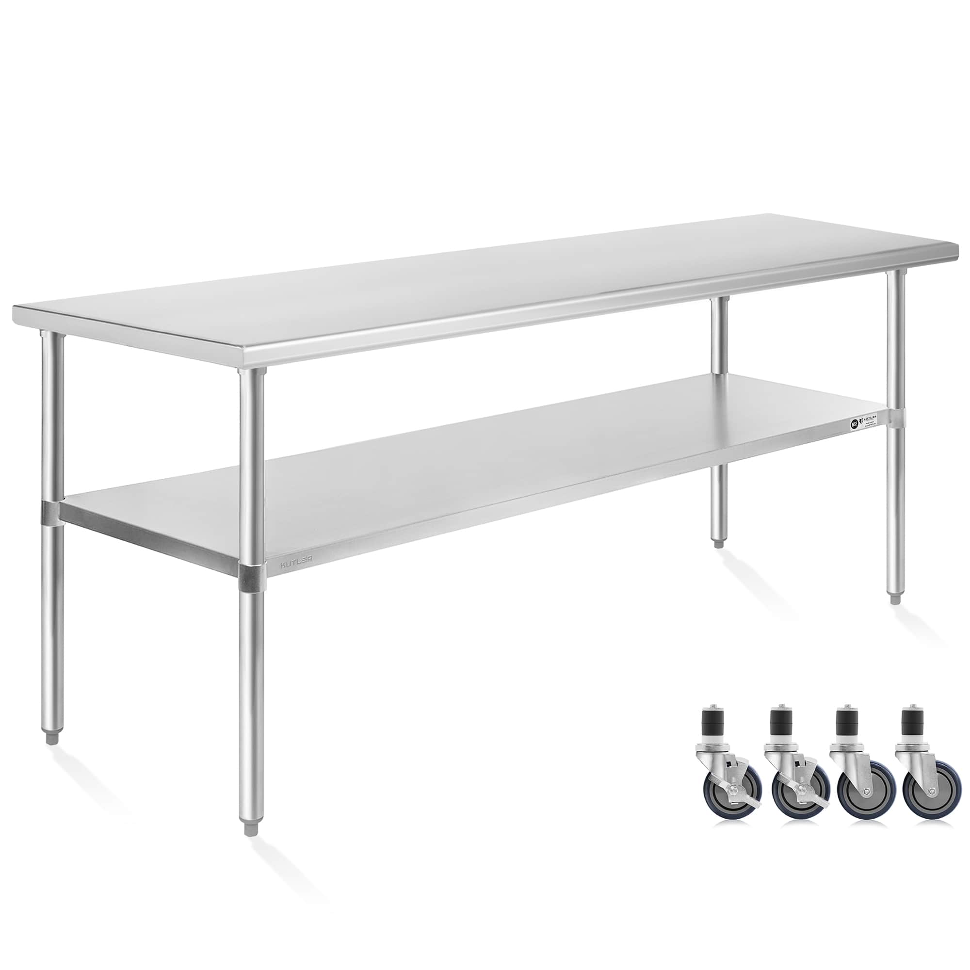KUTLER PREP-KT-08-4W. 24 x 72-in NSF Commercial Stainless Steel Prep and Work Table w Wheels
