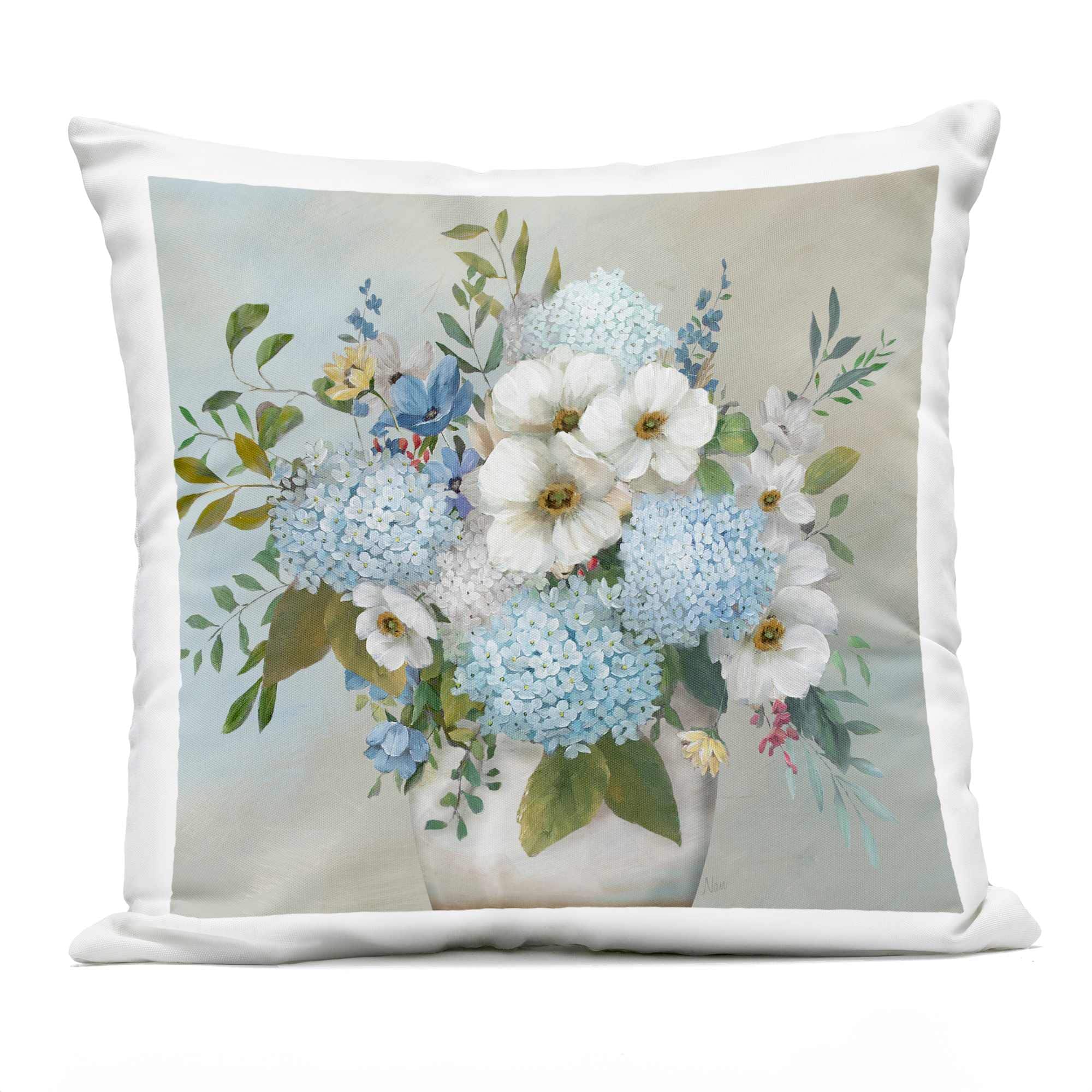 Stupell Industries PLP-267-OSQ-18X18  Wild Hydrangea and Magnolias Outdoor Printed Pillow Design by Nan