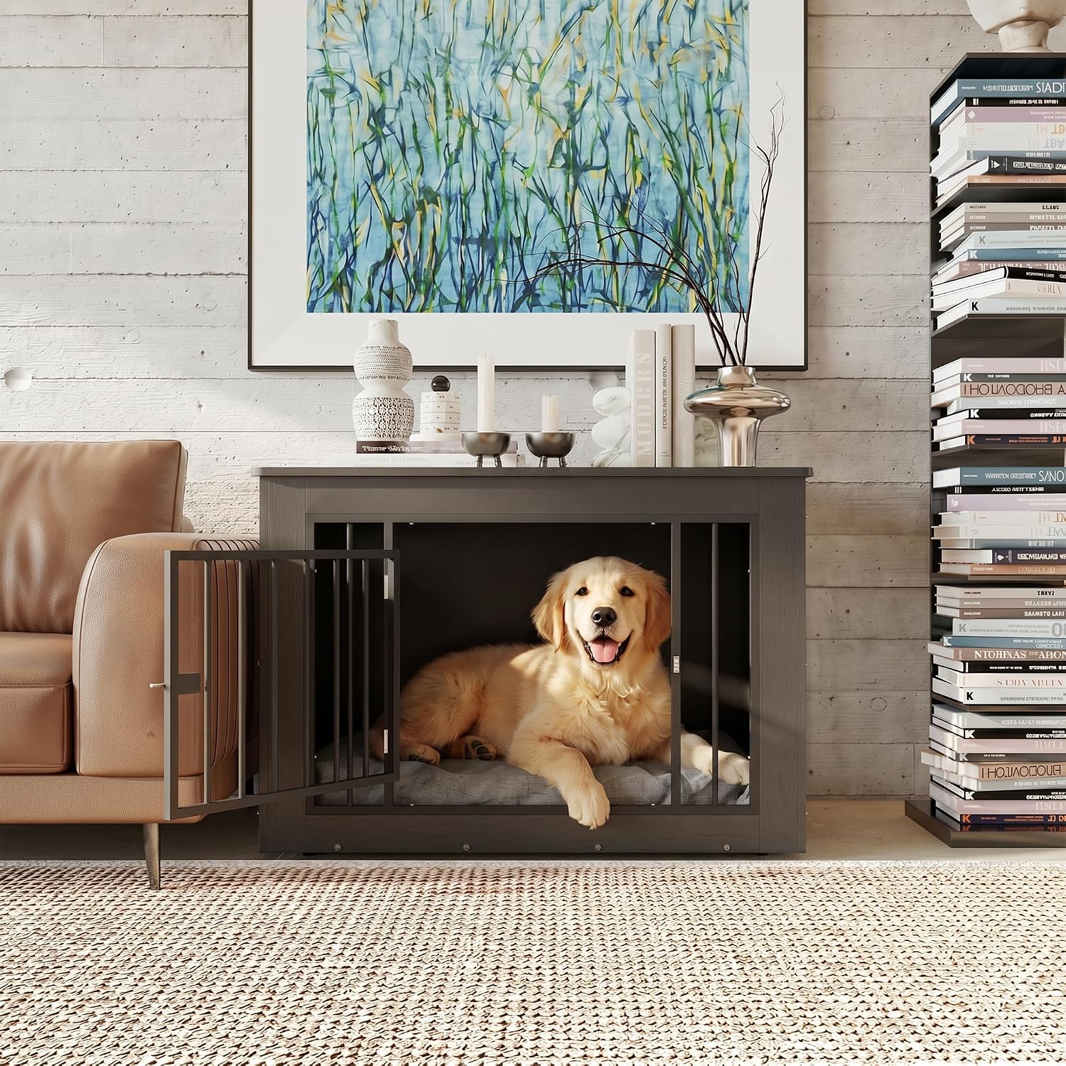 GarveeLife 38.2 Inch Black 2-In-1 Iron-Wood Dog Crate Furniture ...