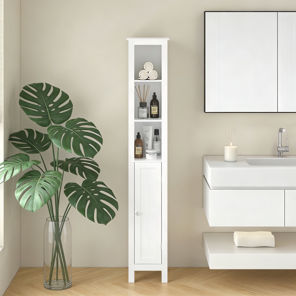 Numhew 66.92in H 1-Door White Freestanding Bathroom Storage Cabinet