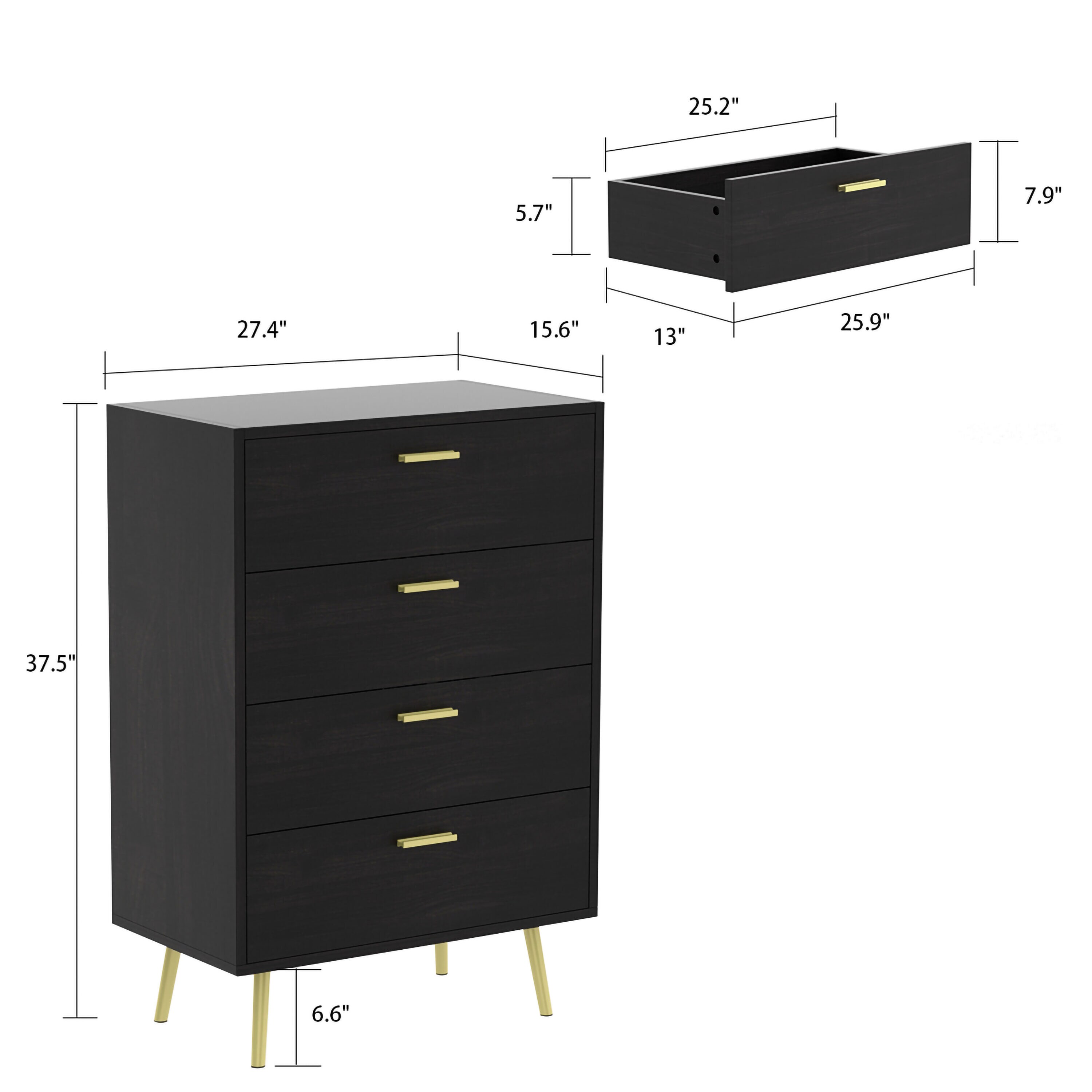 FUFU&GAGA Contemporary Black 4-Drawer Dresser with Sturdy Wood Top ...