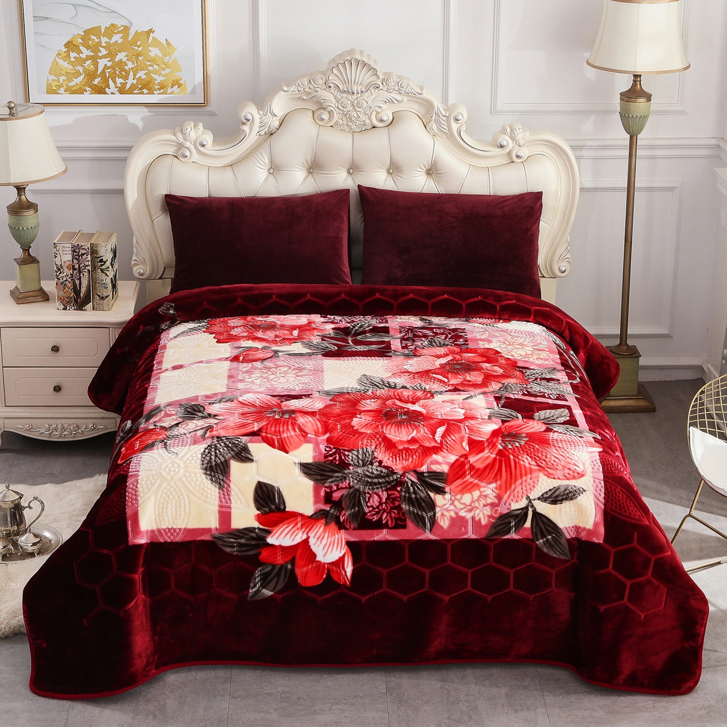 JML Burgundy Reversible Embossed Fleece Blanket