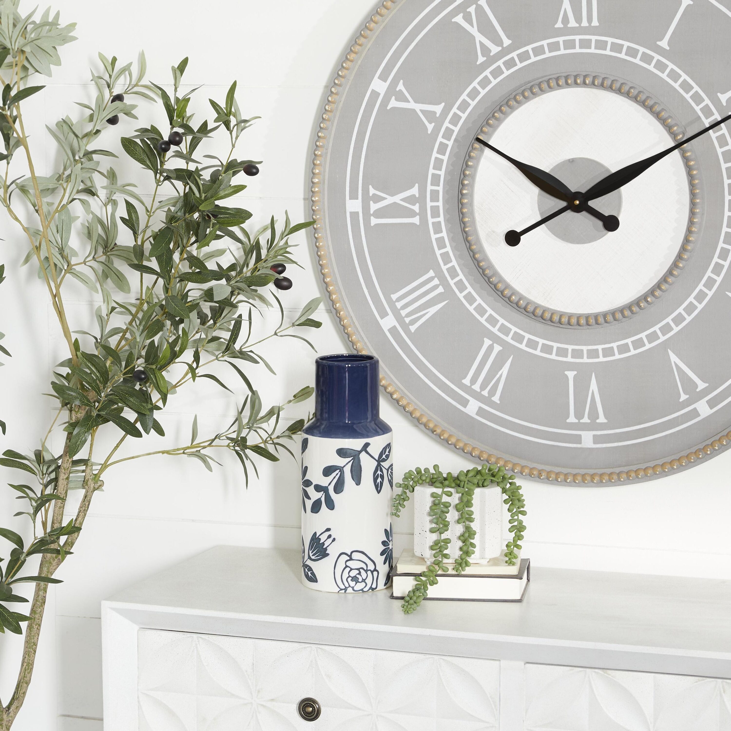 Modern French Country 12" Navy Blue and White Ceramic Table Vase