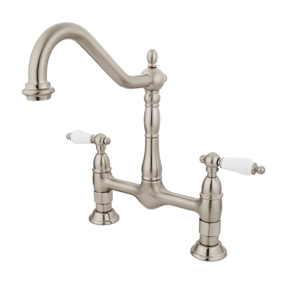 Elements of Design ES1178PL Brushed Nickel Double Handle Deck-mount Bridge Kitchen Faucet