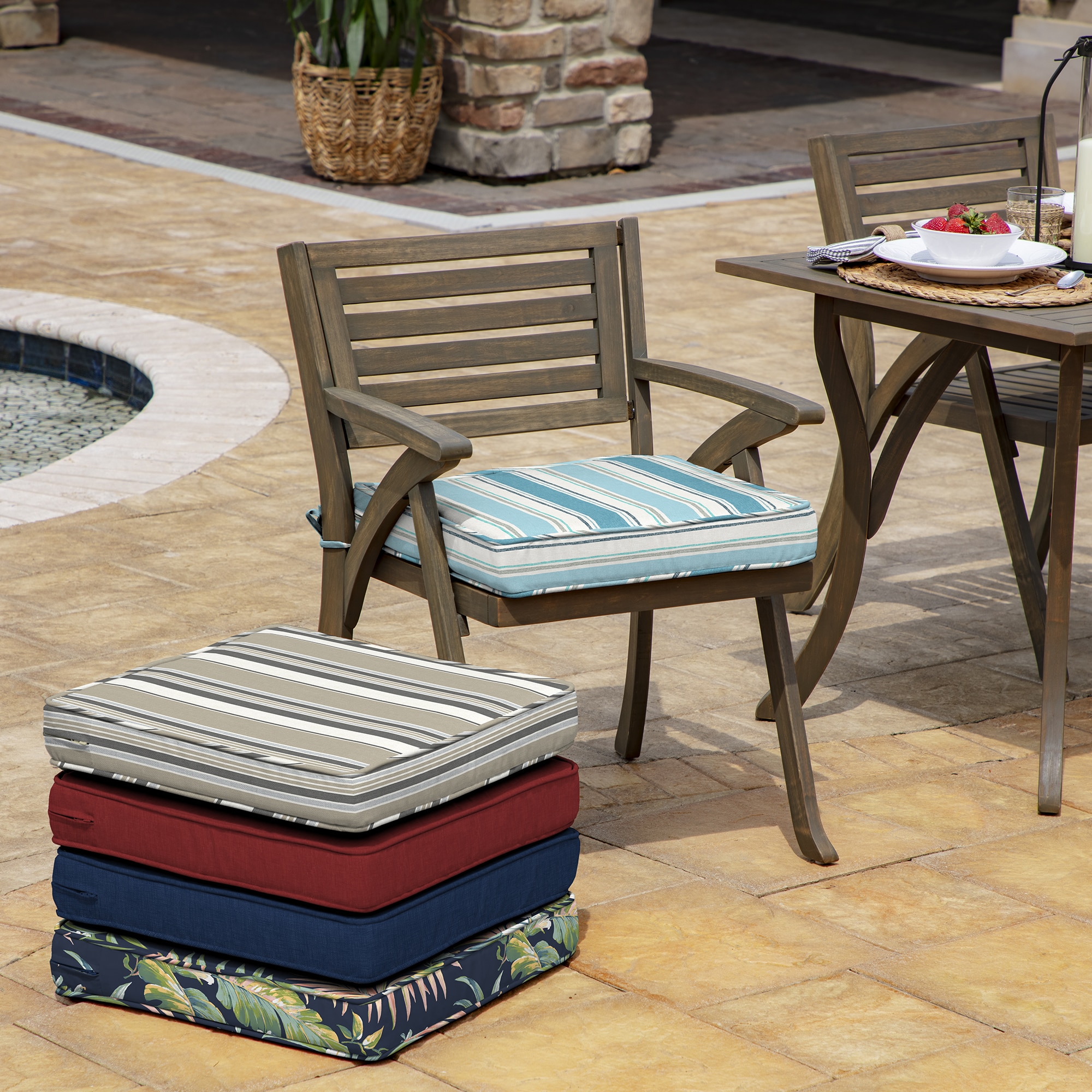 Sunnydaze Outdoor Round Bistro Seat Cushion - Earth Tone Stripes