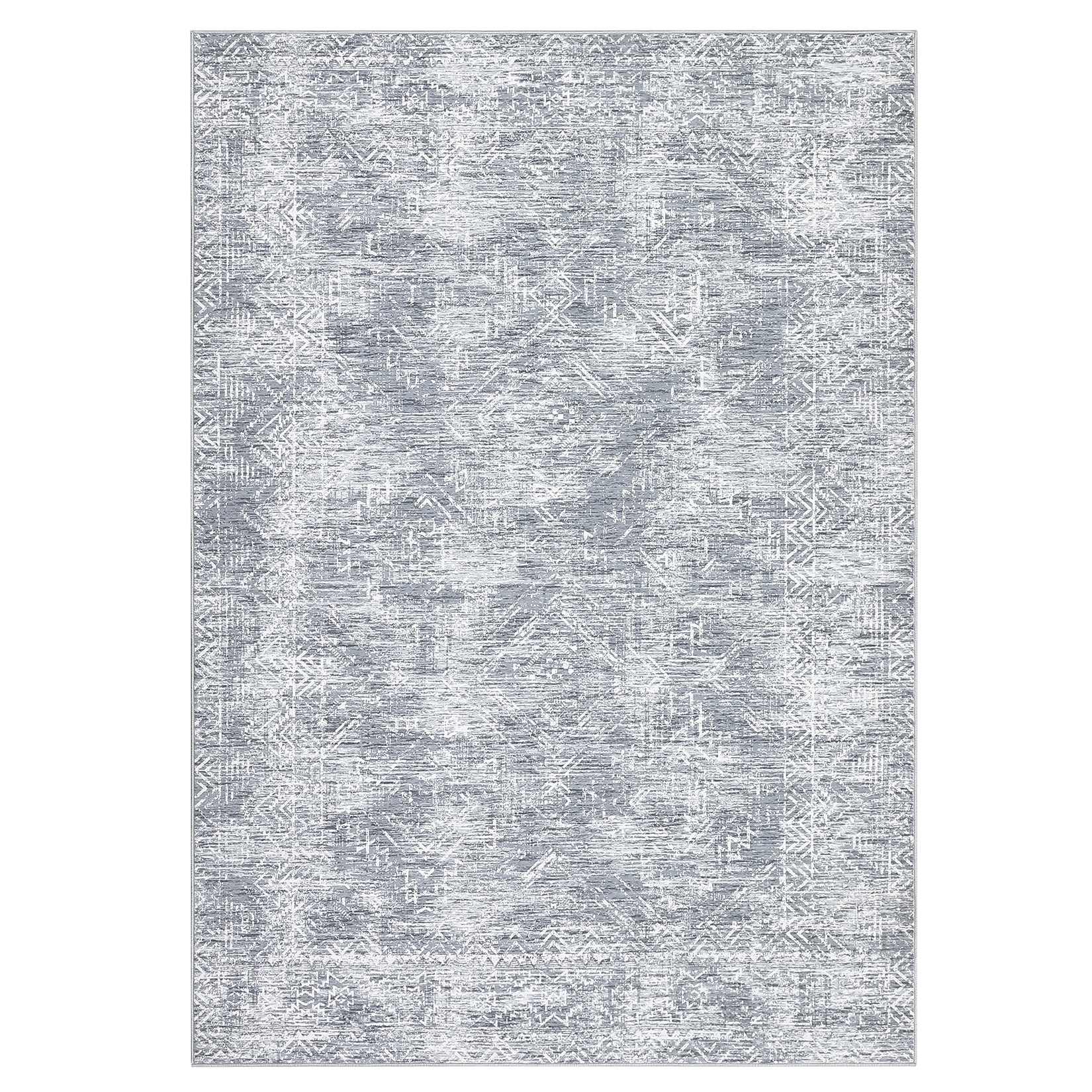 WhizMax SUNNY-PHO-33RA63XM 6 x 9 ft Polyester Grey Rectangular Living Room Bedroom Dining Room Geometric Modern Machine Washable Area Rug