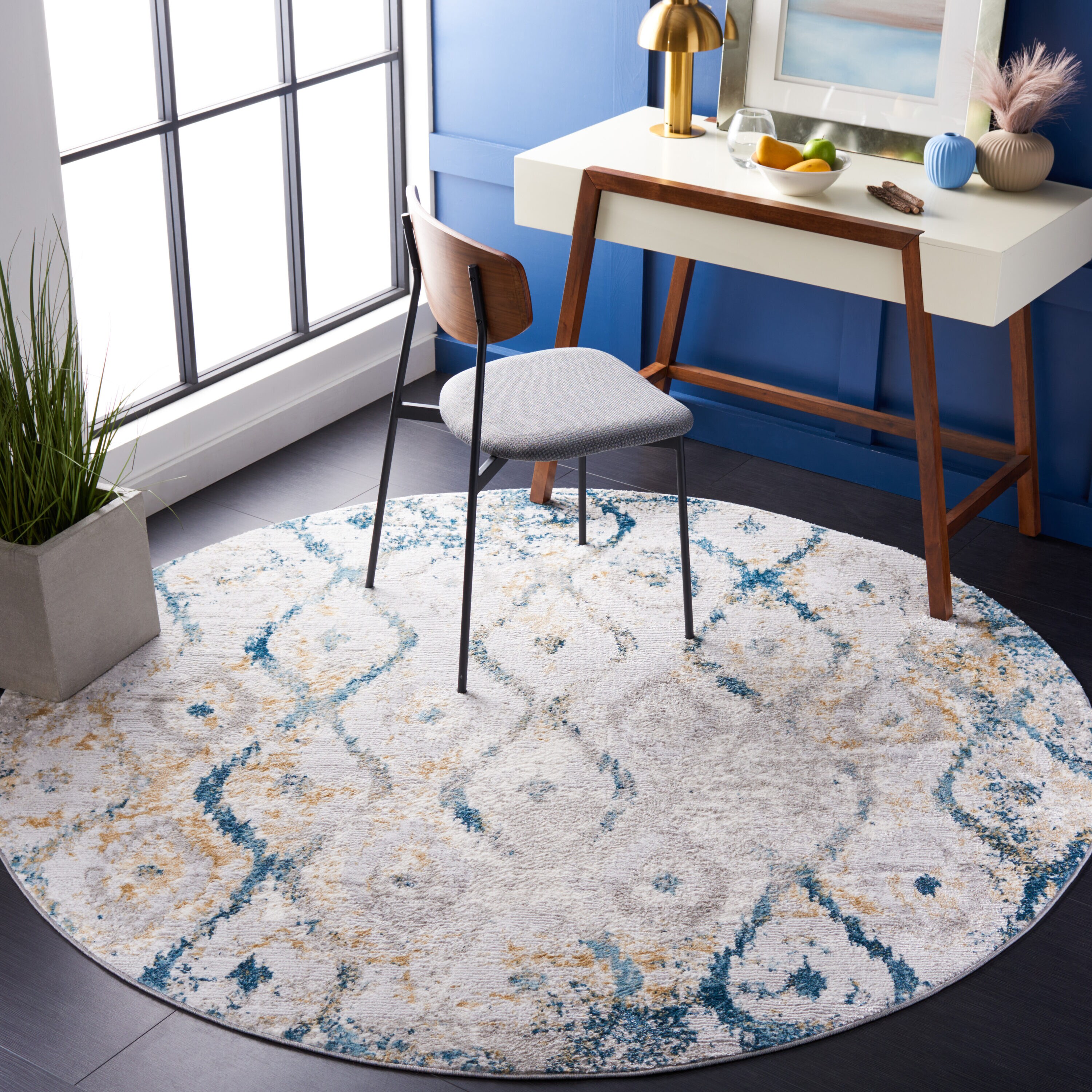 Safavieh MDW527F-7R Meadow 527F Grey/Blue Gold 7 x 7 Area rug
