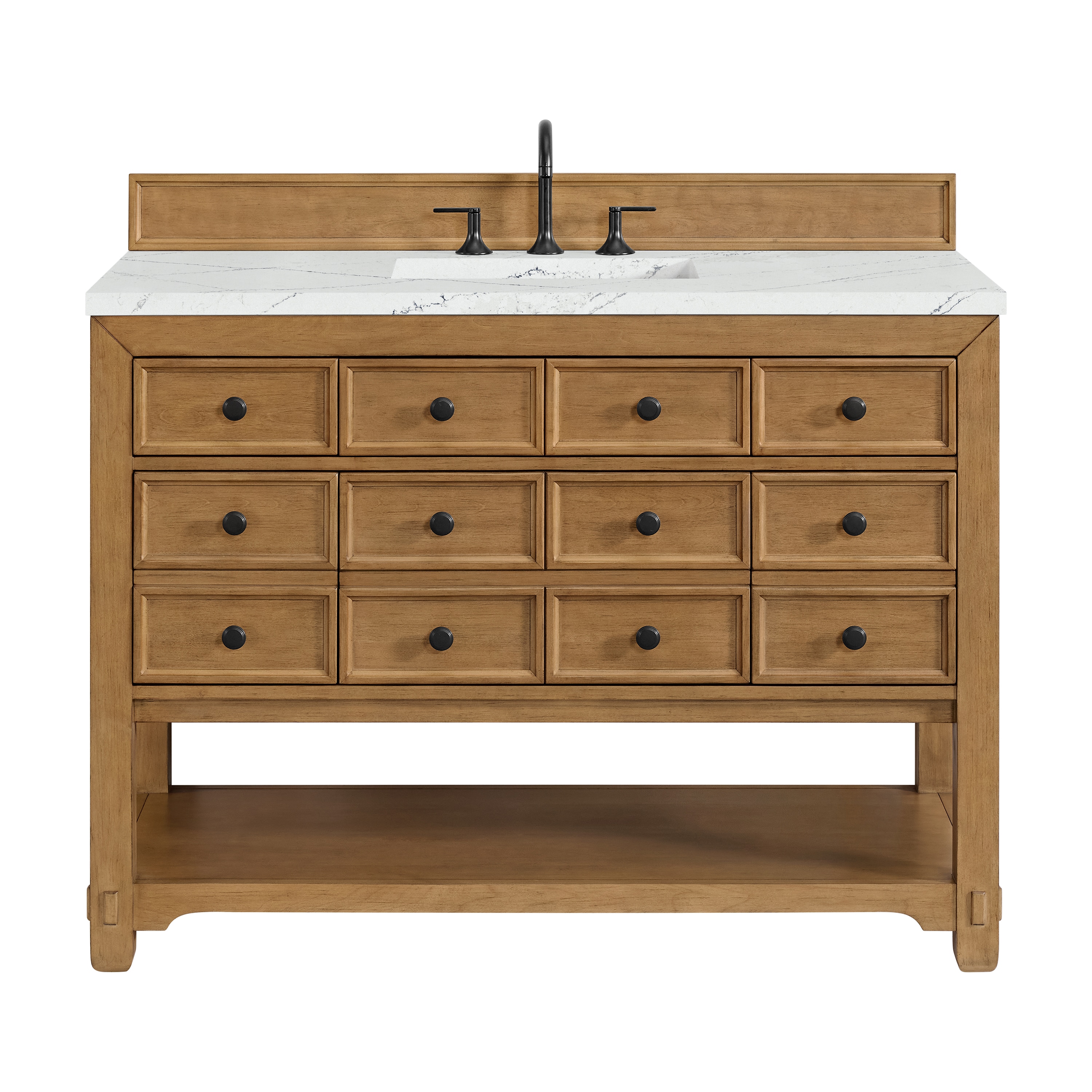 James Martin Vanities 505-V48-AMB-3ENC Malibu 48-in Amber Birch Undermount Single Sink Bathroom Vanity with Ethereal Noctis Quartz Top