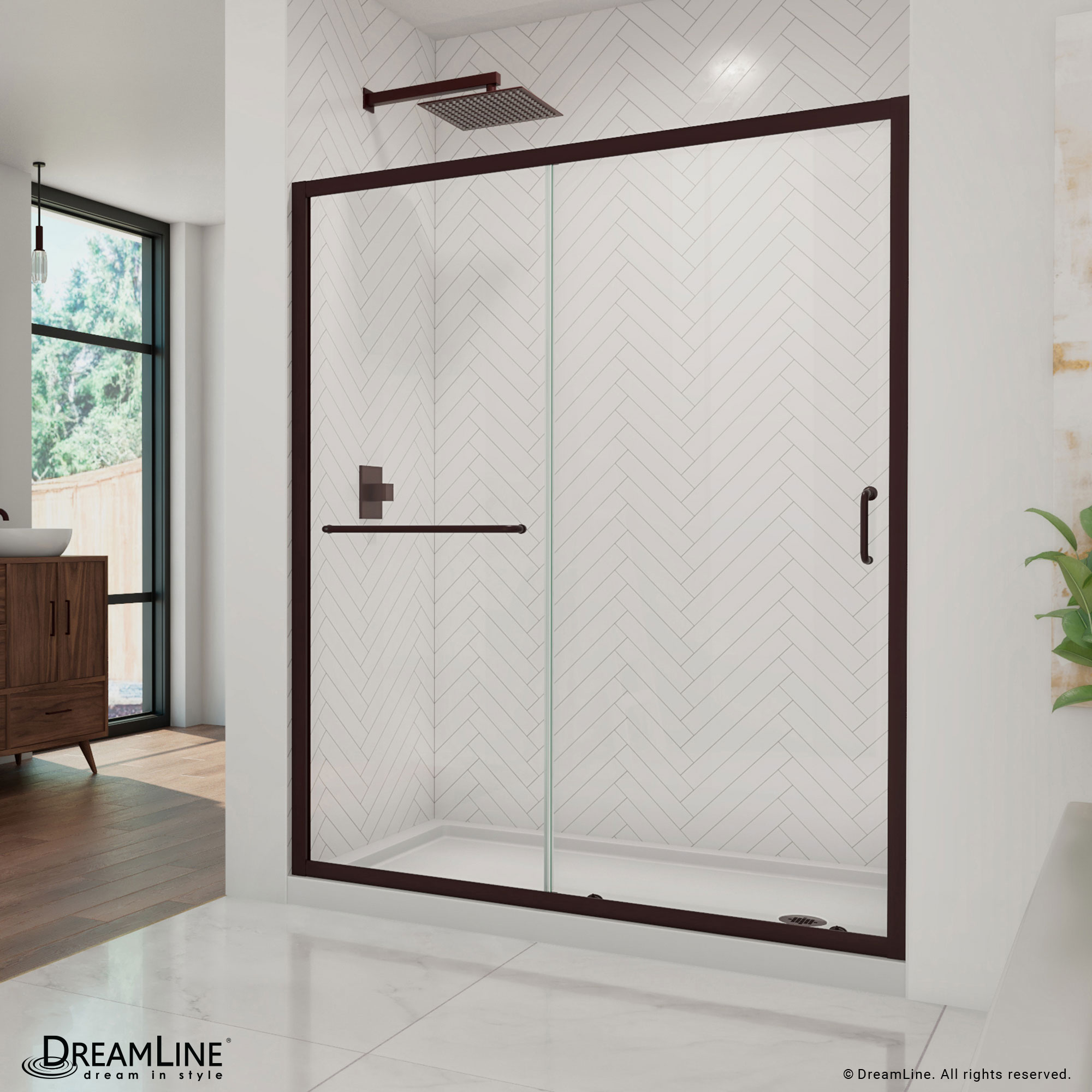 DreamLine DL-6973R-06CL Infinity-Z 2 -Piece 60-in W x 36-in L x 75-in H Rectangular Alcove shower kit ( Right Drain) Base and Door Included Oil rubbed bronze Hardware Included