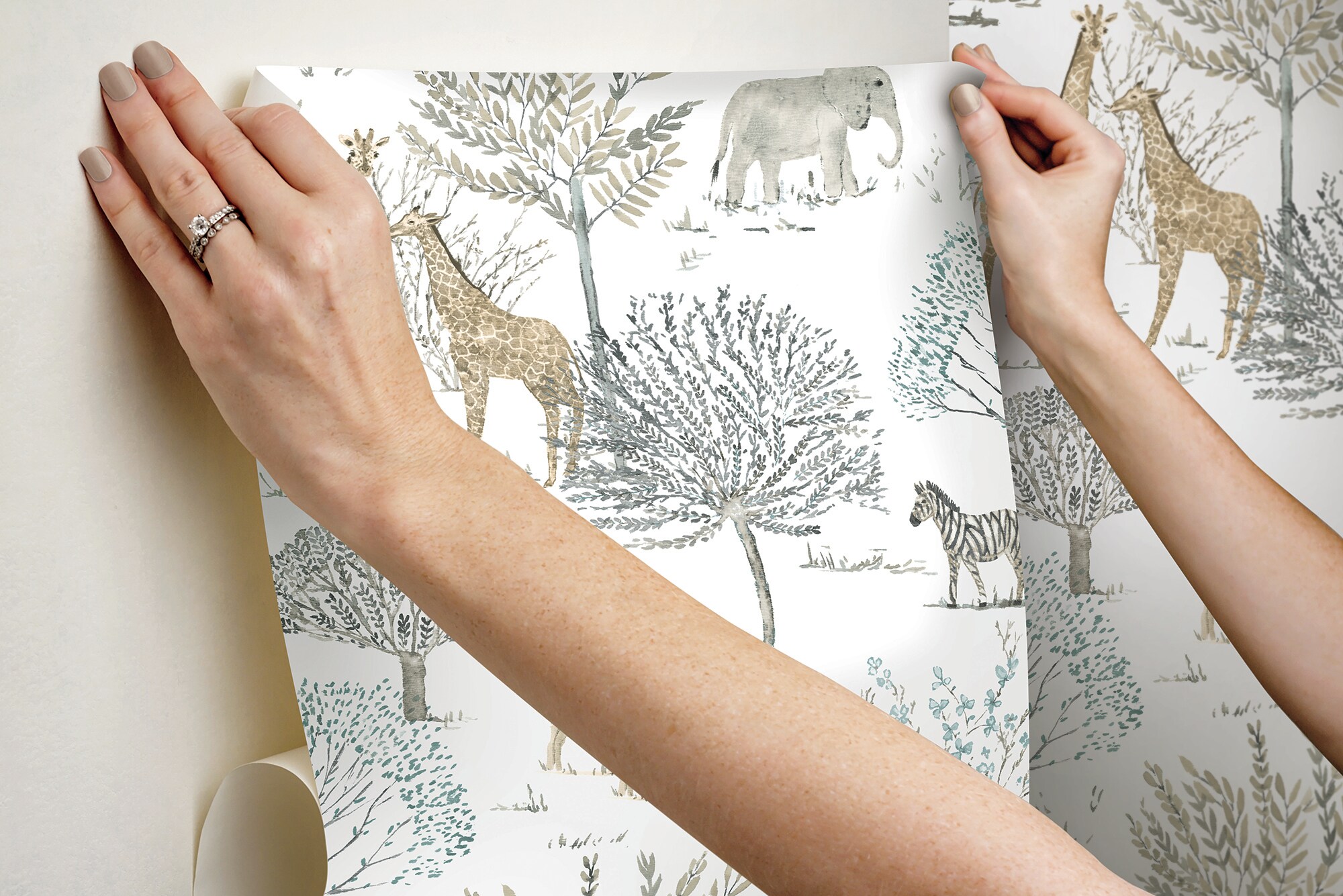Neutral Safari Animals Peel and Stick Wallpaper Roll