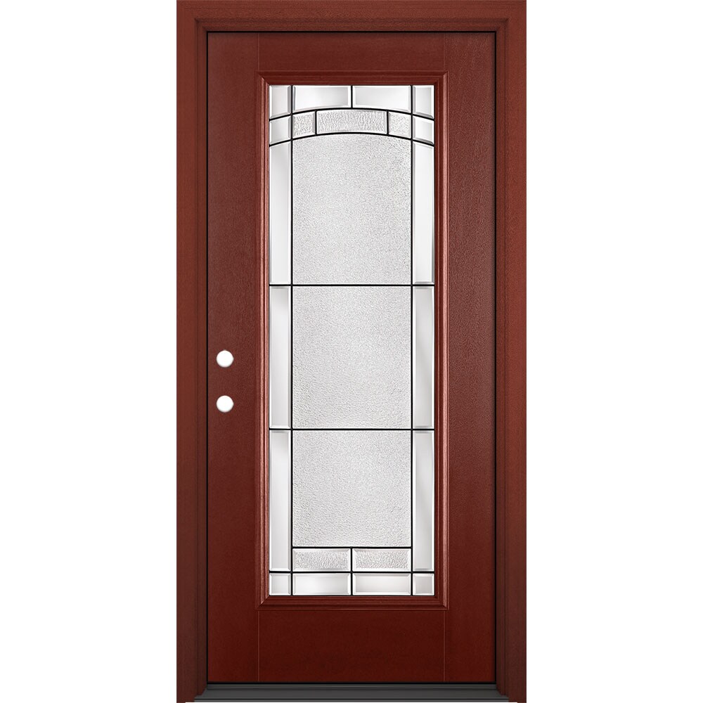 Masonite M-Protect 32-in x 80-in x 4-9/16-in Fiberglass Full Lite Right-Hand Inswing Wineberry Painted Prehung Slab Front Door with Sidelights with -  640008