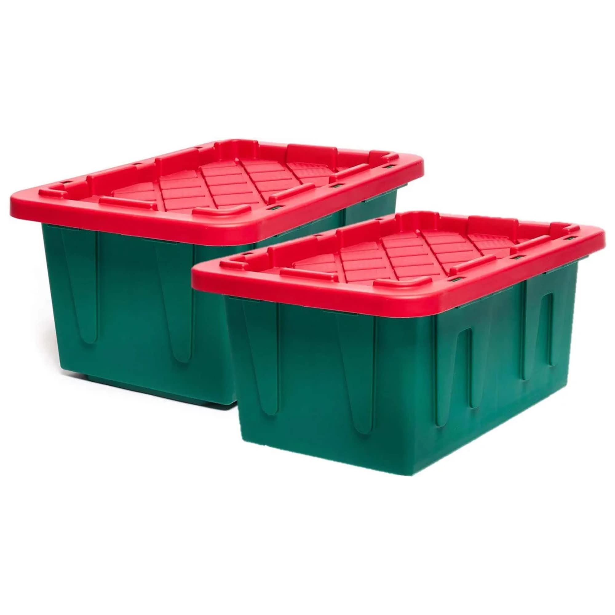 Homz Products 4-Pack Large 15-Gallons (60-Quart) Green Base, Red Lid Heavy  Duty Holiday Tote with Latching Lid in the Plastic Storage Containers  department at