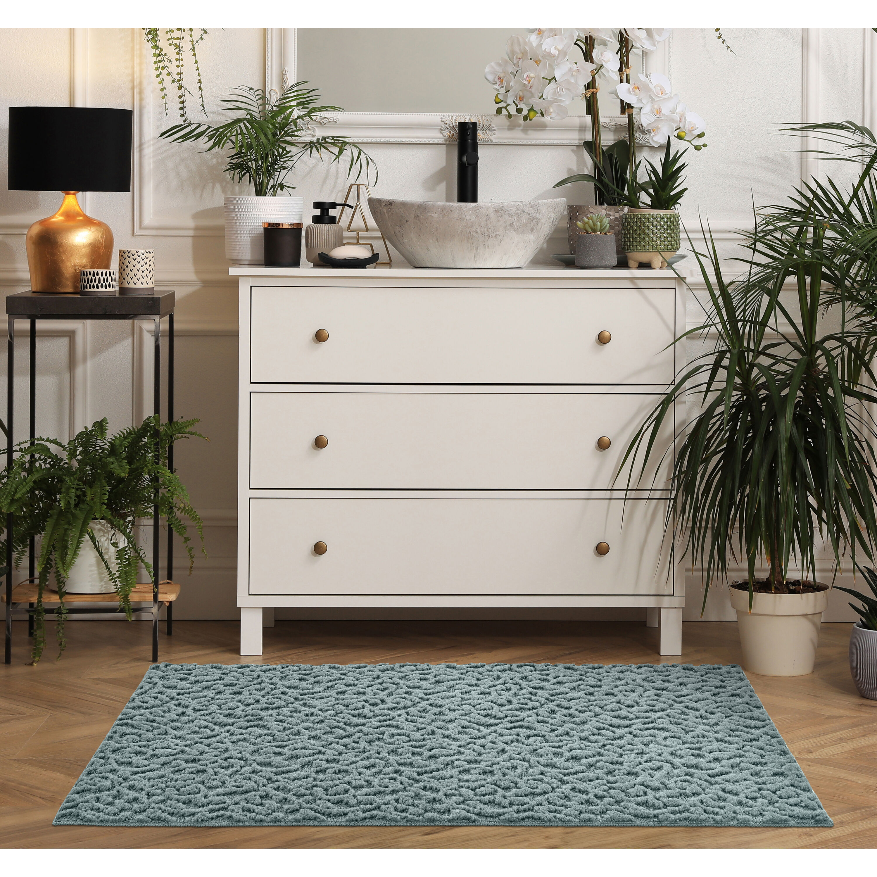 Garland Rug CL010N03606008 Ivy 3 x 5 (ft) Tufted Polypropylene Sea Foam Rectangular Indoor Floral/Botanical Farmhouse/Cottage Throw rug