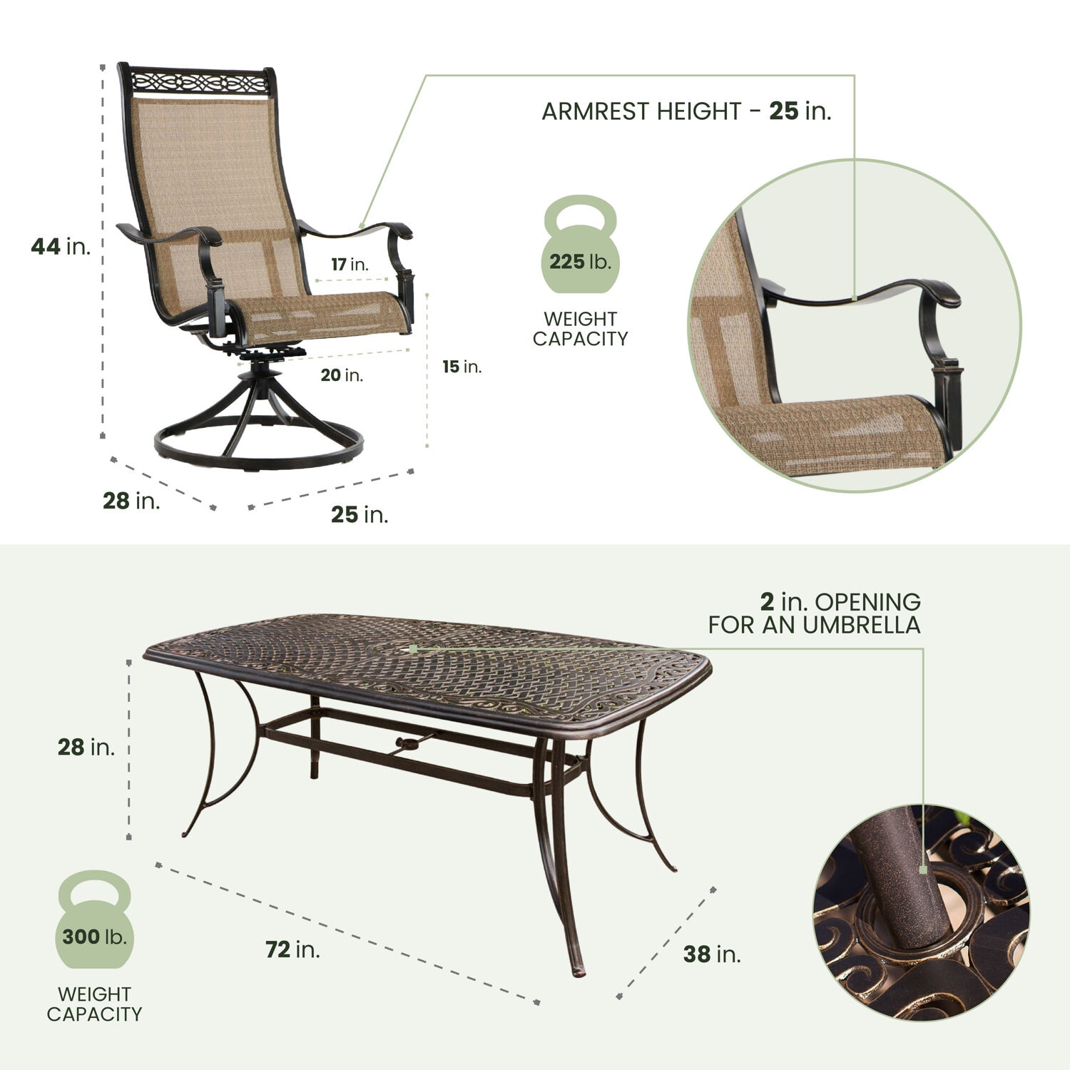 Tan and Bronze 7-Piece Outdoor Dining Set with Swivel Rockers