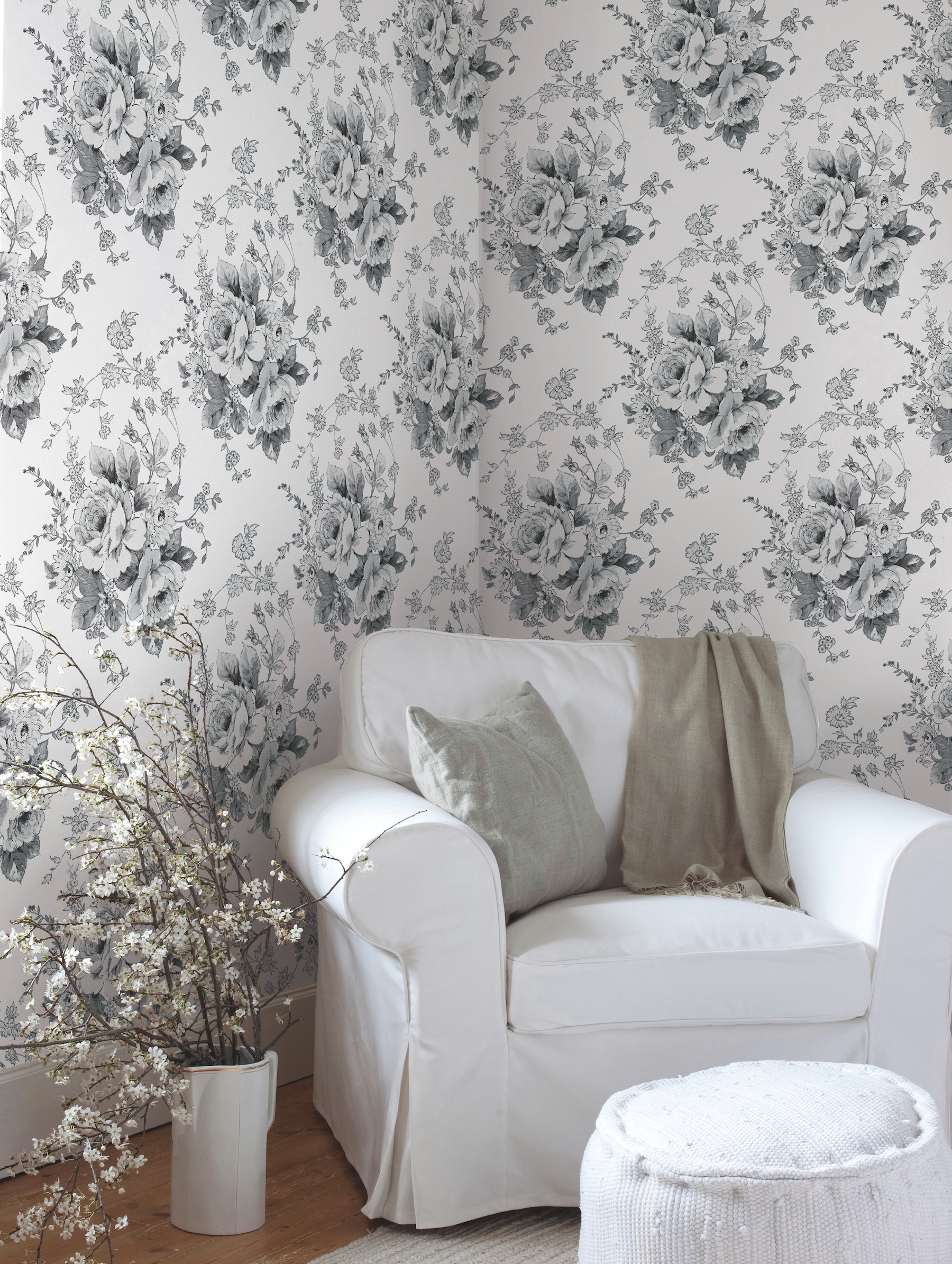 York Wallcoverings FH4086 Simply Farmhouse 56.4-Sq. Feet White Non-woven Ivy/Vines Unpasted Wallpaper