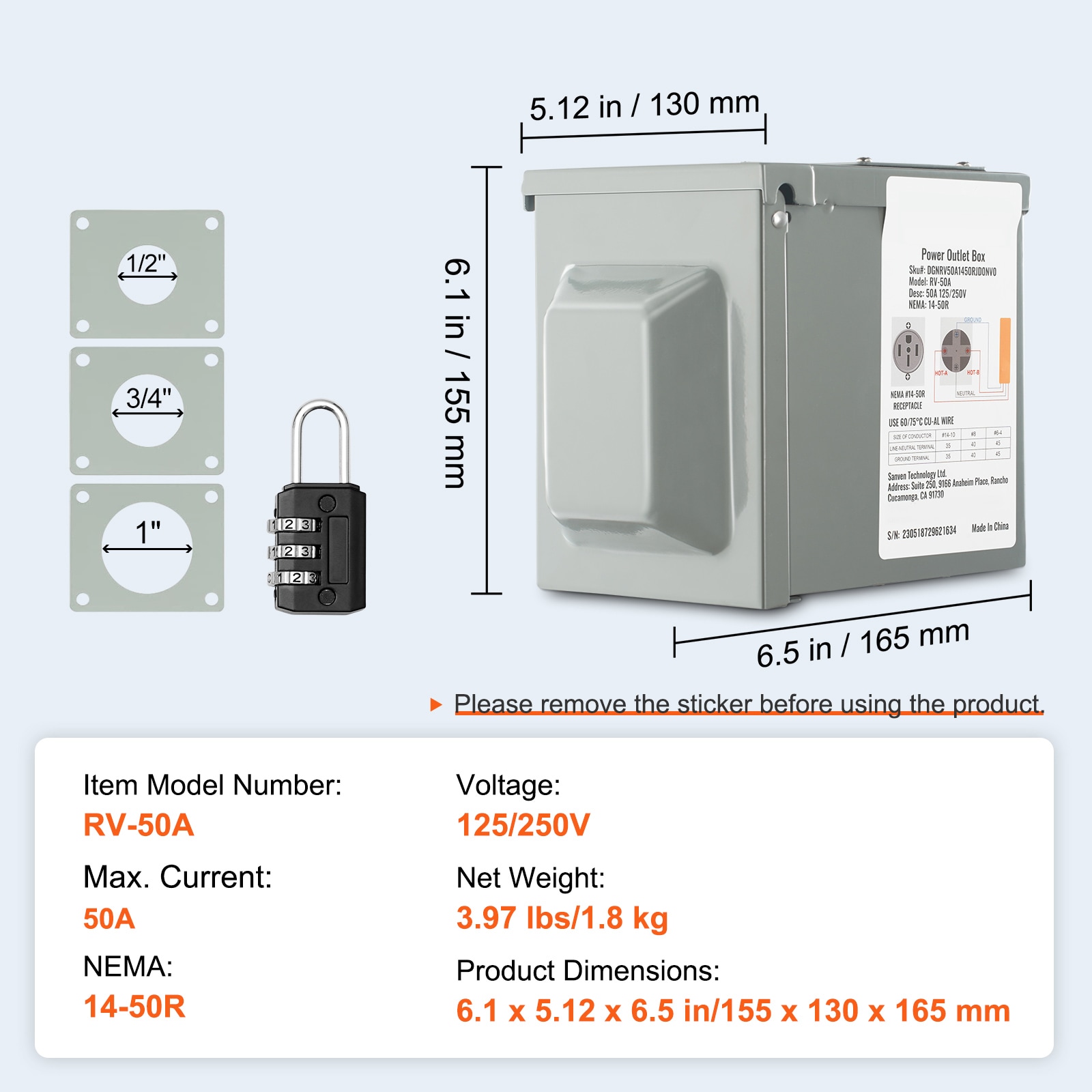 VEVOR SCDGNRV50A1401520V0 receptacles - View #7