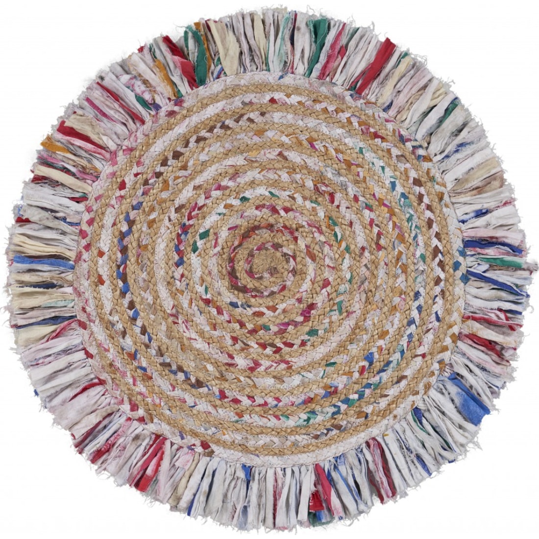 HomeRoots 4000394187 4 x 4 (ft) Braided Cotton White Natural Round Indoor Vacuum regularly Area rug