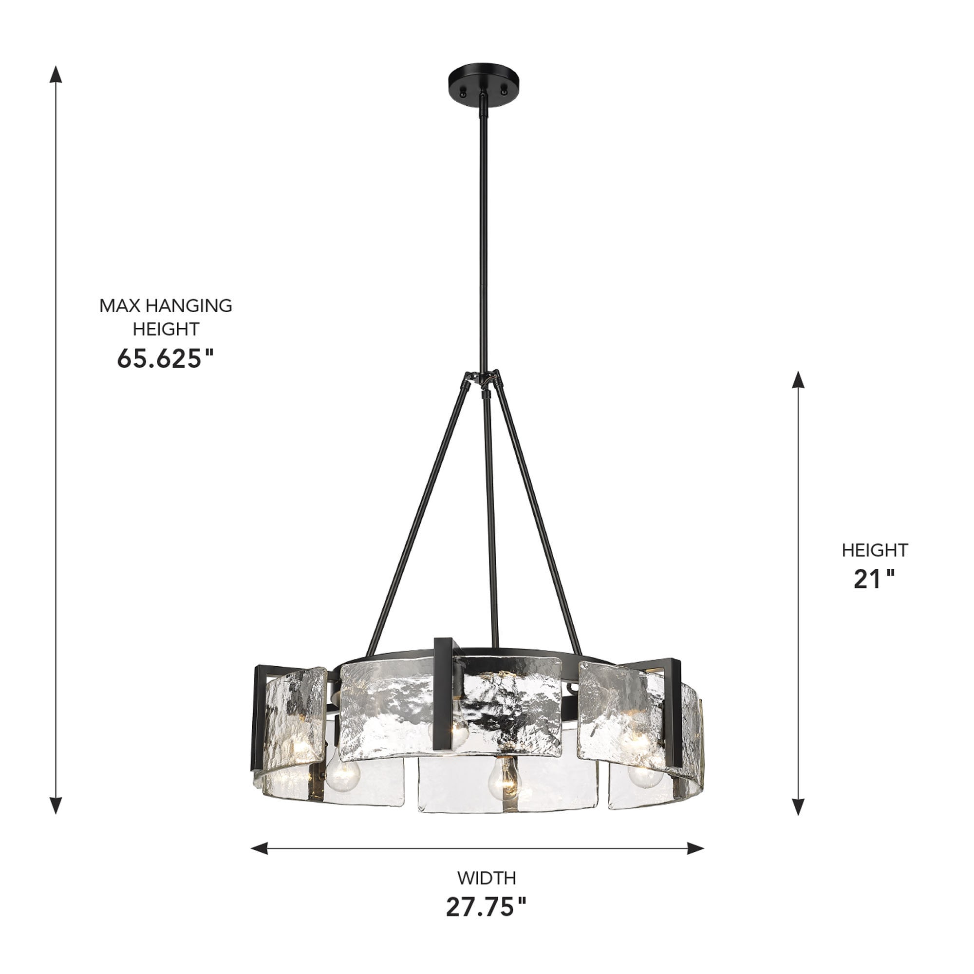 Aenon Matte Black 6-Light Chandelier with Hammered Glass