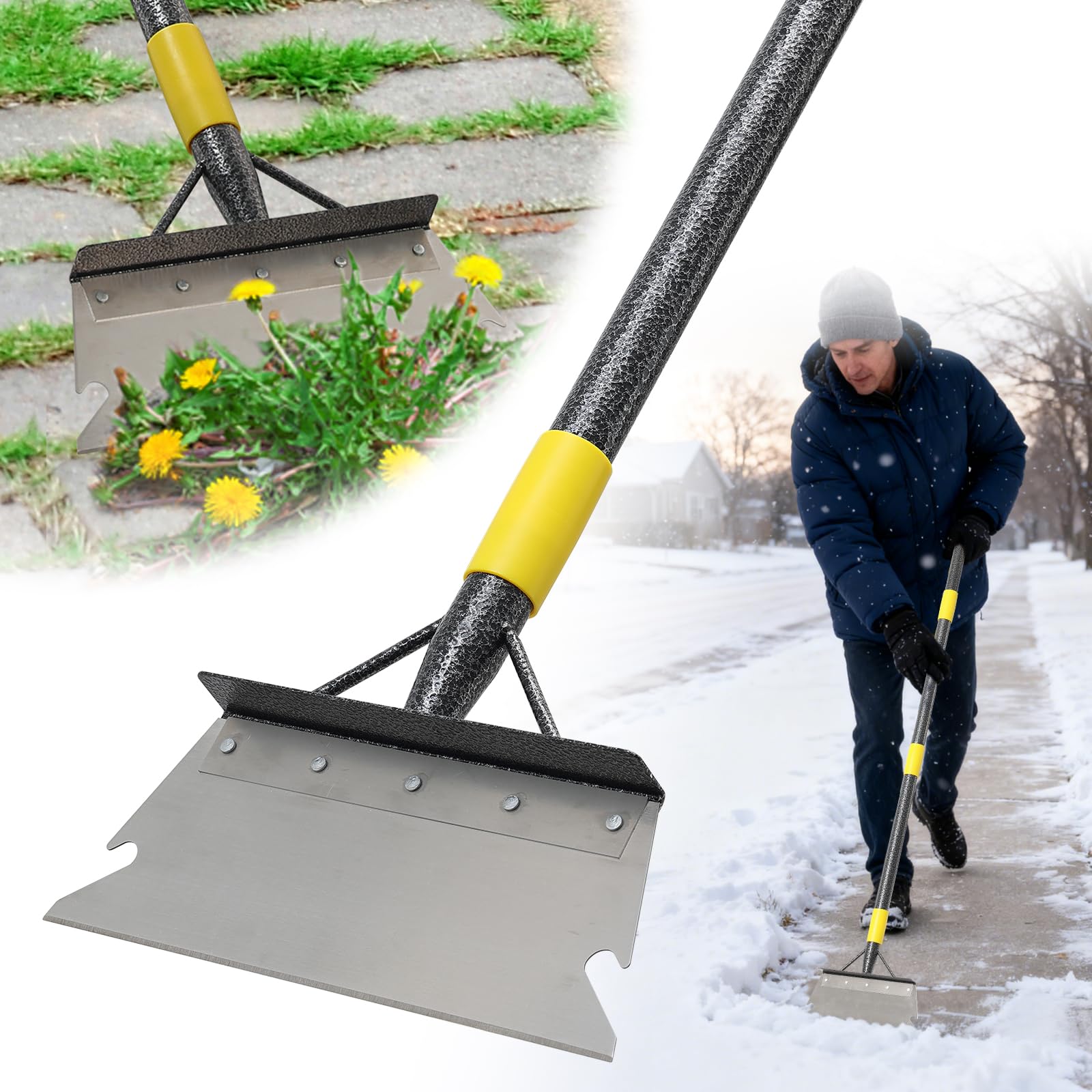 Lukvuzo  Long Handle Ice Scraper Heavy Duty Metal Blade Snow Removal Tool Adjustable Garden Floor Scraper for Driveway Sidewalk Weeding Lawn