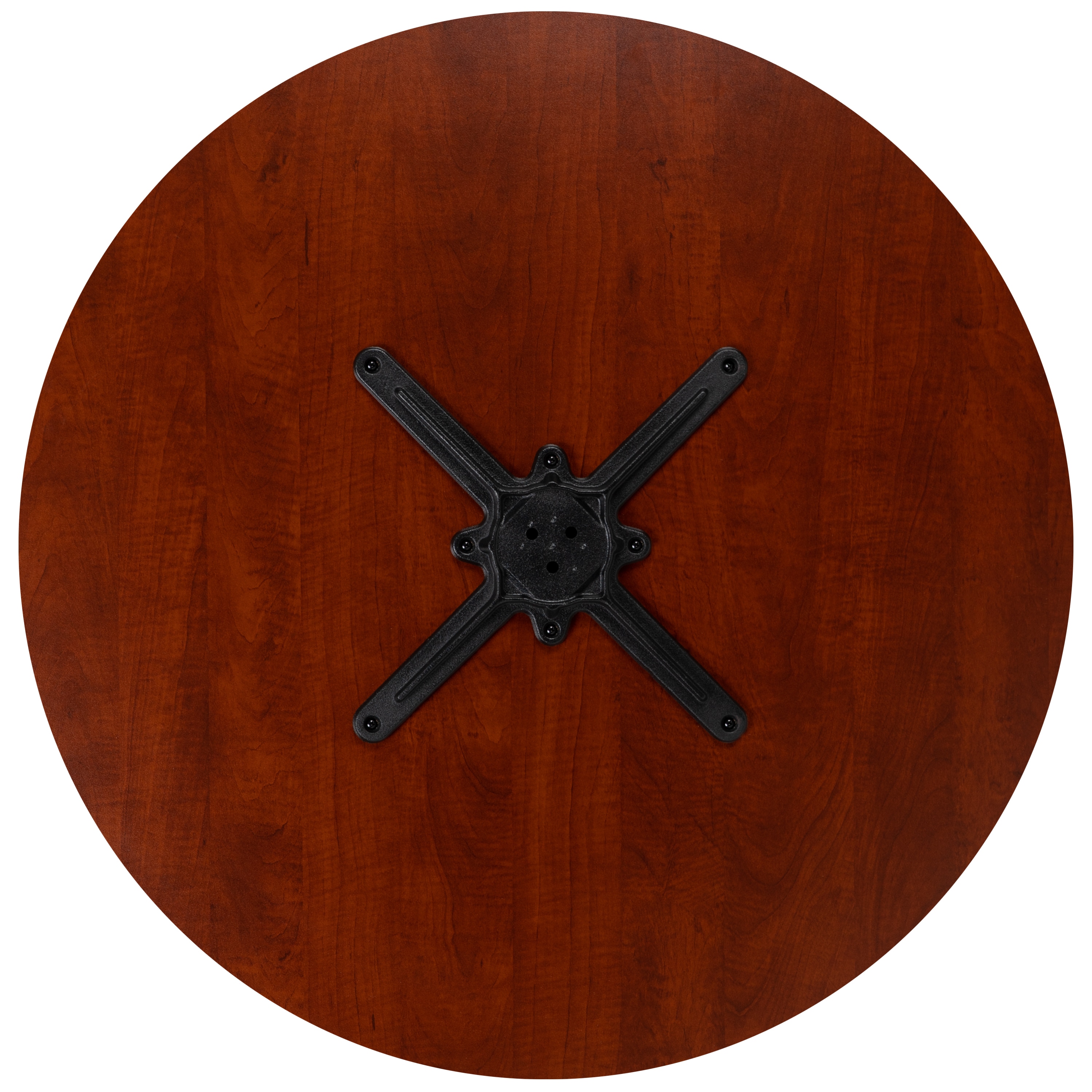 Cherry 36" Round Black Laminate Meeting Table with Cast Iron X-Base