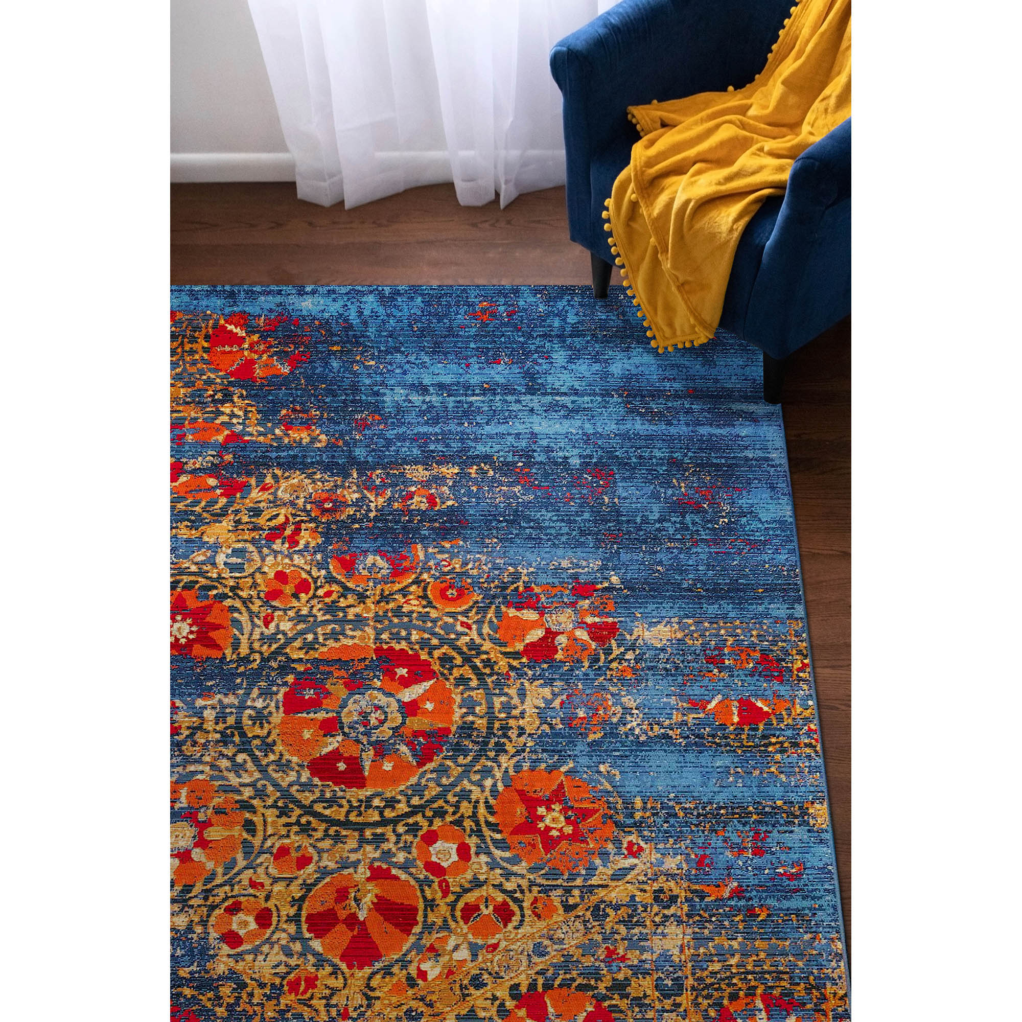 Coastal Charm Blue Synthetic 5' x 7' Reversible Indoor/Outdoor Rug