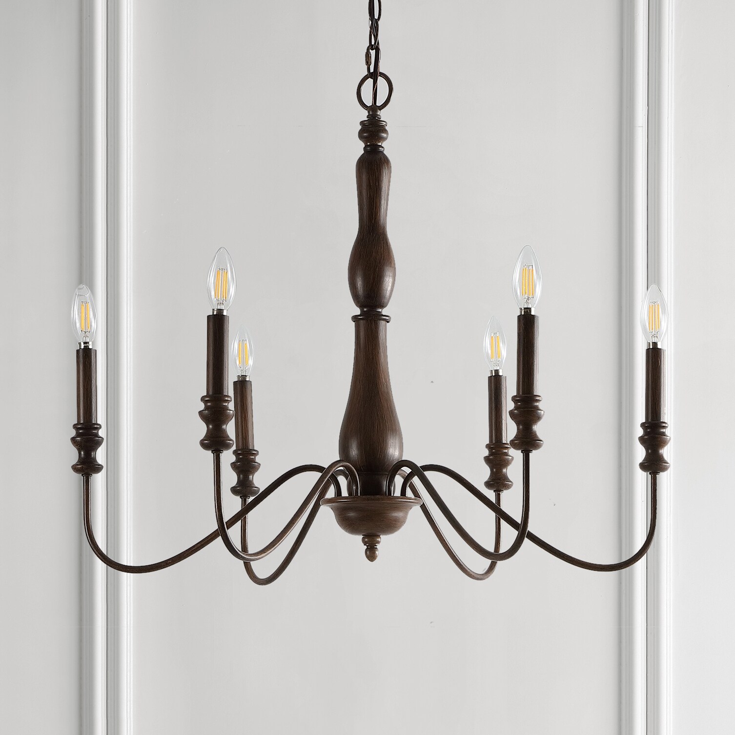 Victoria 29" Rustic Brown Iron 6-Light LED Candle Chandelier